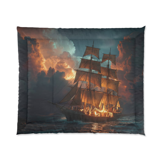 Storm-Beaten Galleon Comforter – Golden Sails Against Twilight Sky