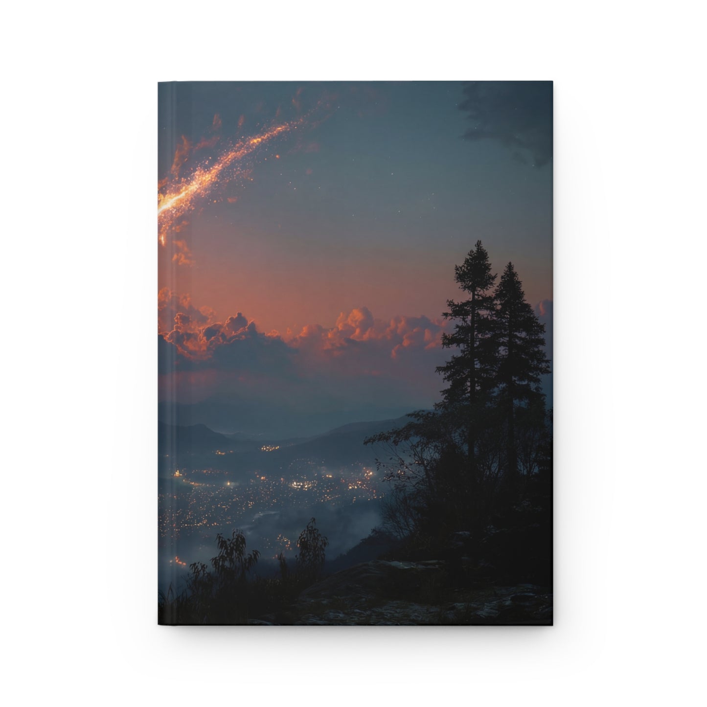 Celestial Fireball Hardcover Journal Matte – Twilight Skyfall Over Mountain Vale