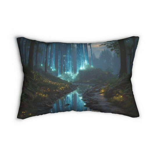 Celestial Forest Lumbar Pillow – Whispering Lightfall Dreamscape