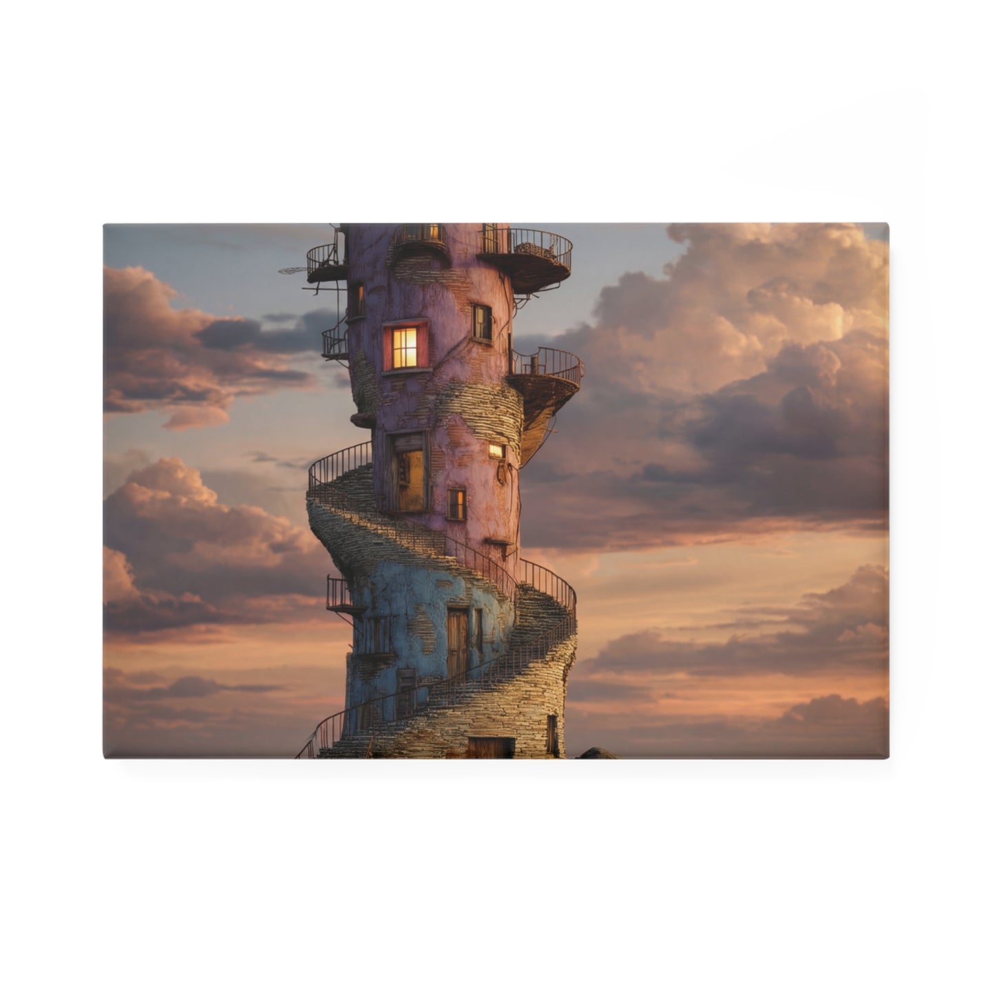 Abandoned Lighthouse Button Magnet, Rectangle (1 & 10 pcs) – Sunset Sentinel on the Shores of Memory