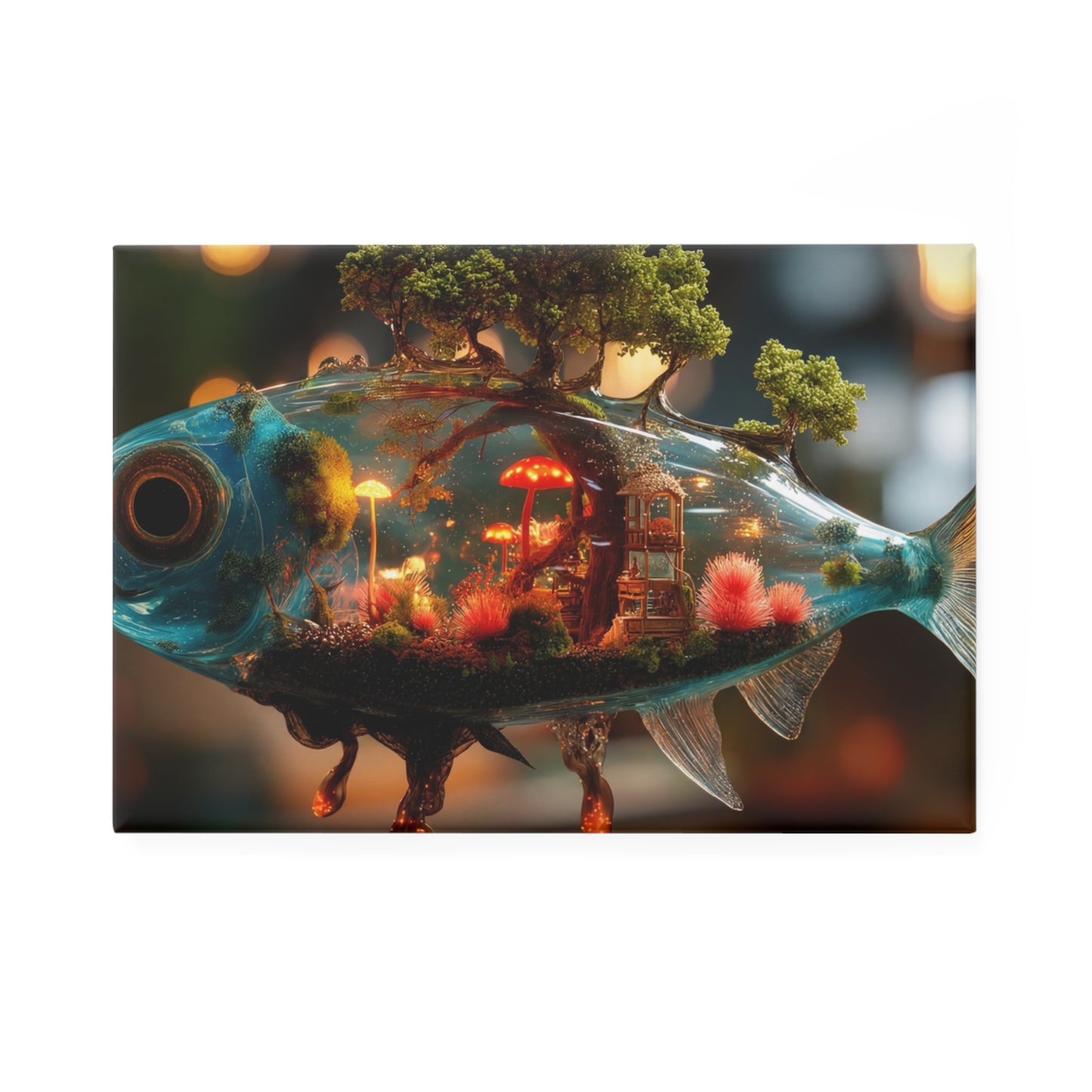 Enchanted Forest Fish Button Magnet, Rectangle (1 & 10 pcs) – Liquid Dreamscape Sanctuary