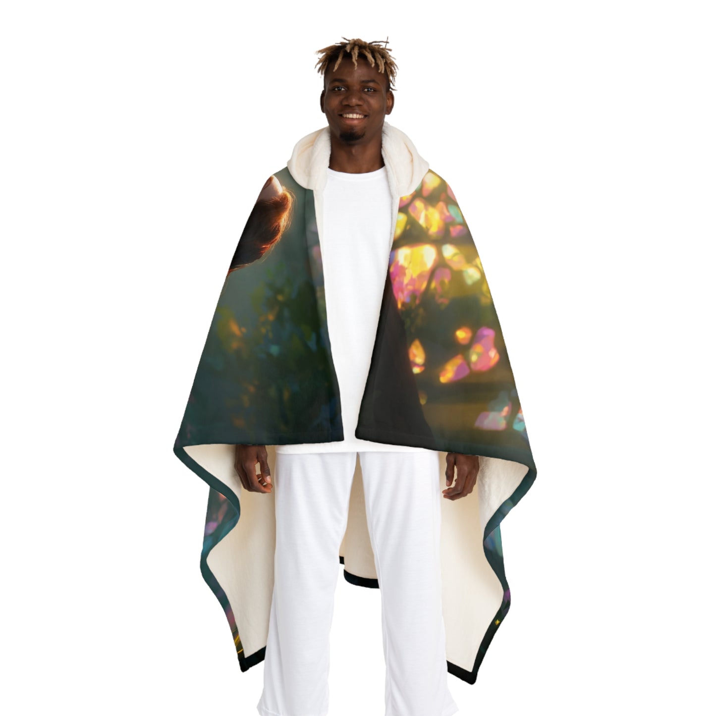 Crystal Canopy Sentinel – Hooded Sherpa Fleece Blanket – Dragon Companion Resting in Sunlight