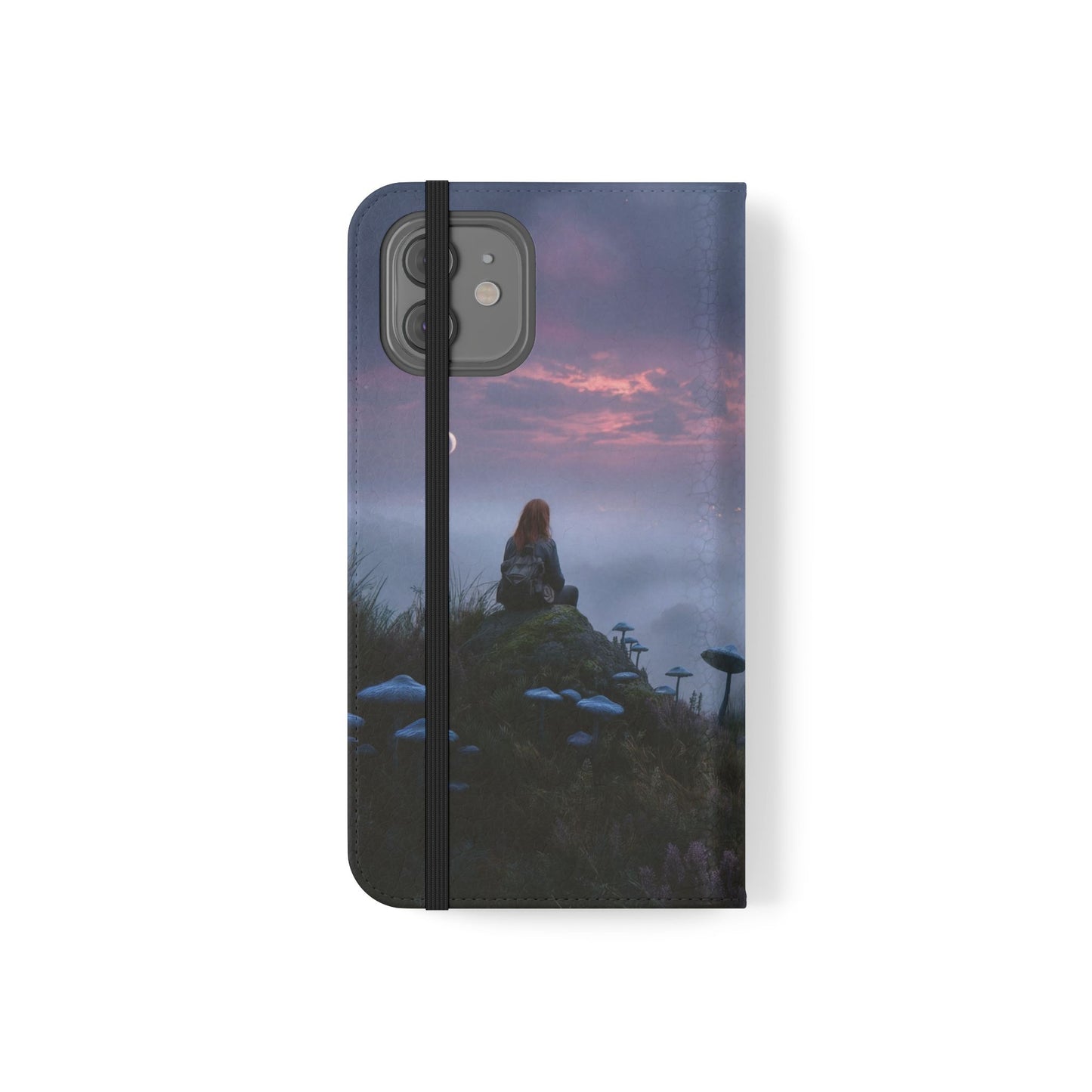 Misty Hilltop Flip Cases – Red-Haired Wanderer at Twilight