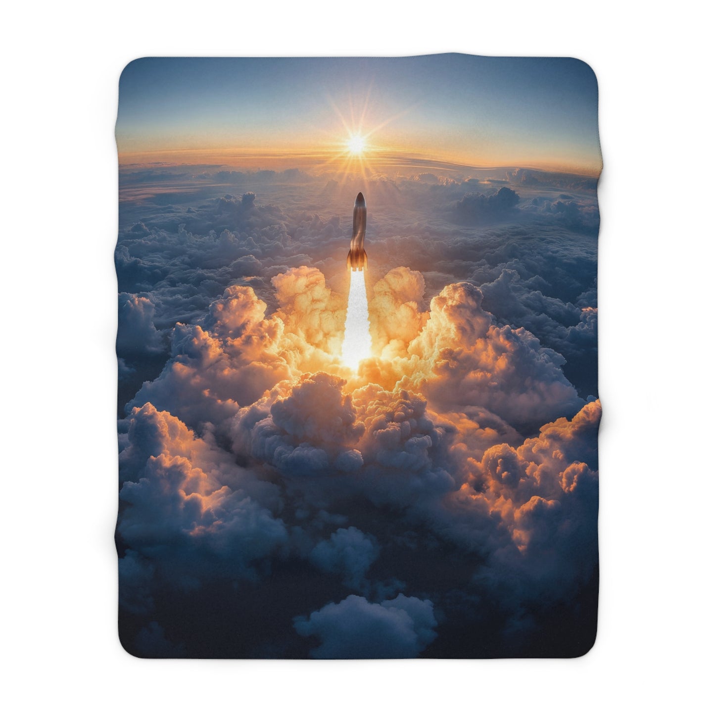 Rocket Sunrise Sherpa Fleece Blanket – Igniting the Sky Above Clouds