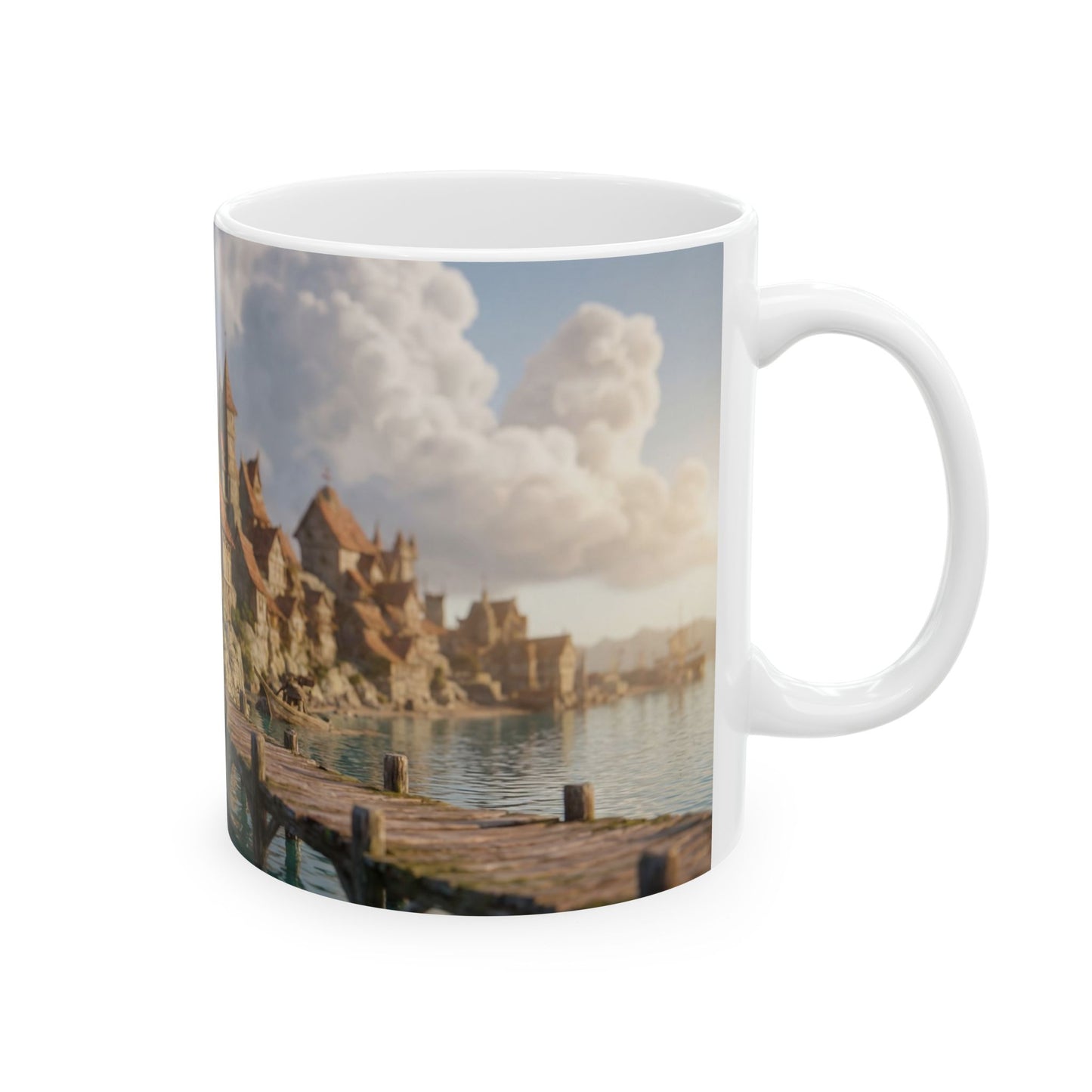 Coastal Viking Village Ceramic Mug – Sunset Harbor Whispers (11oz, 15oz)