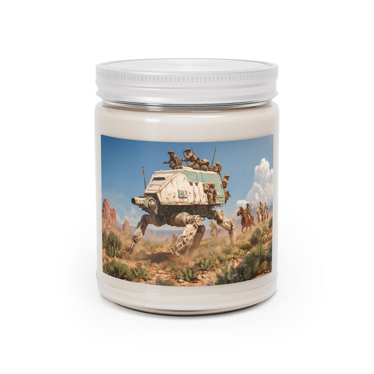 Desert Frontier Walker Candle – Rust-Scraped Mech and Cowboy Sunset