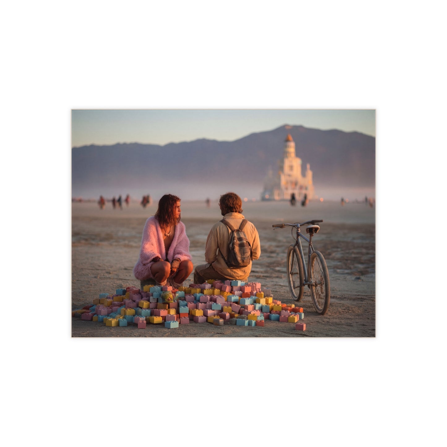 Desert Dreamers Ceramic Photo Tile – Sunset Playtime with a Castle in the Dunes