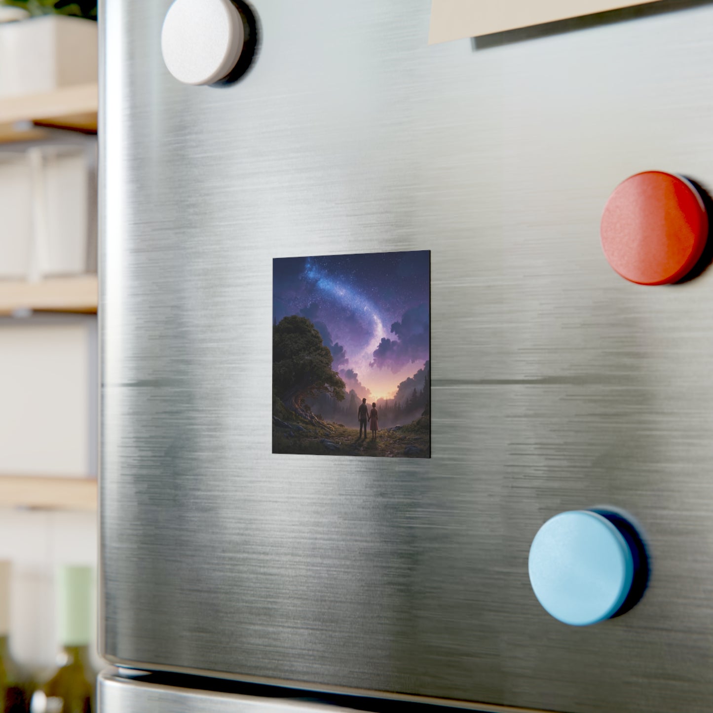 Starlit Pact Square Magnet – Twilight Under the Milky Way
