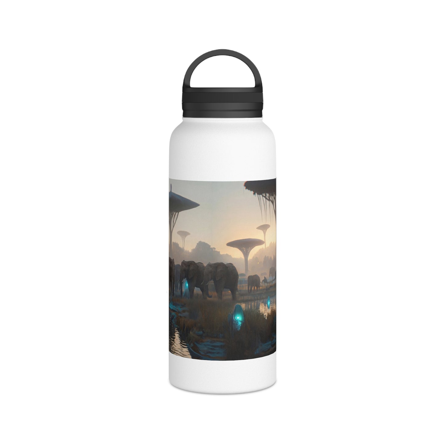 Elephants at Dawn Water Bottle – Bioluminescent Savannah Sanctuary