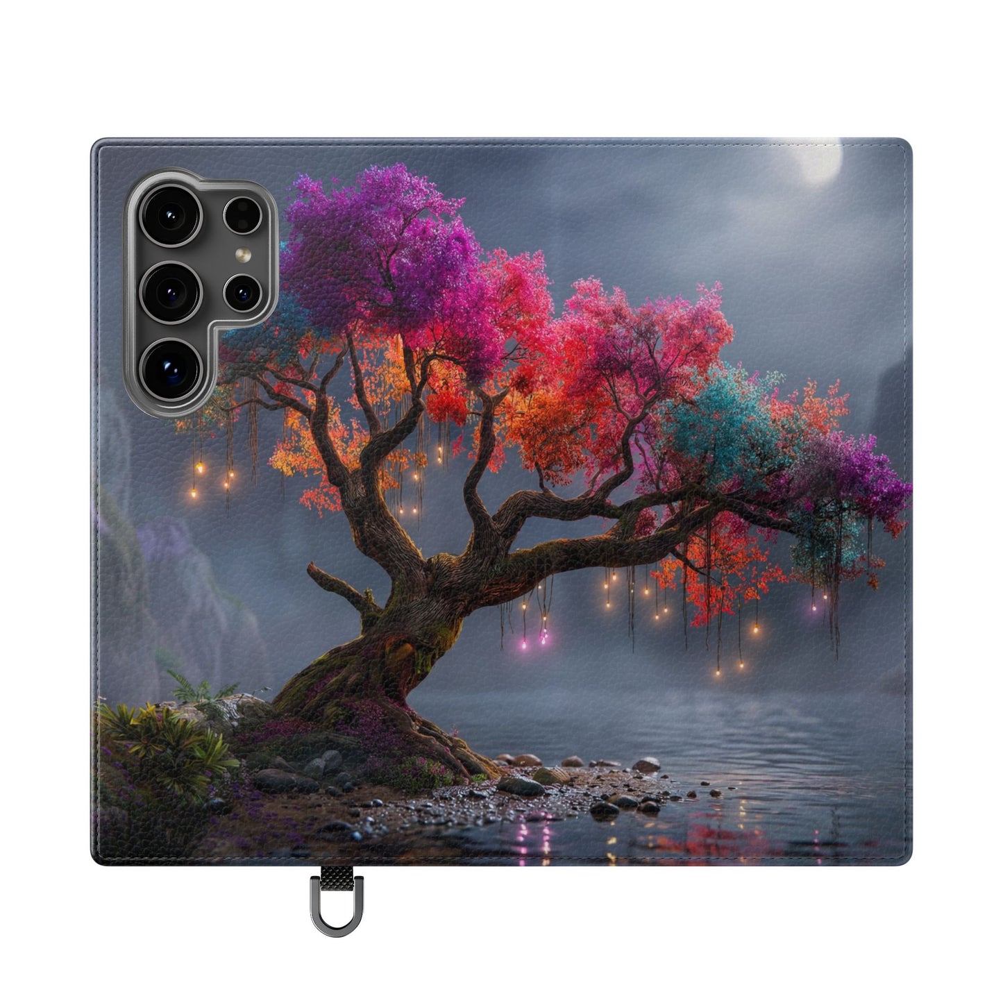 Chromatic Canopy Flip Cases – Rainbow Tree Moonlit Waterfall Scene