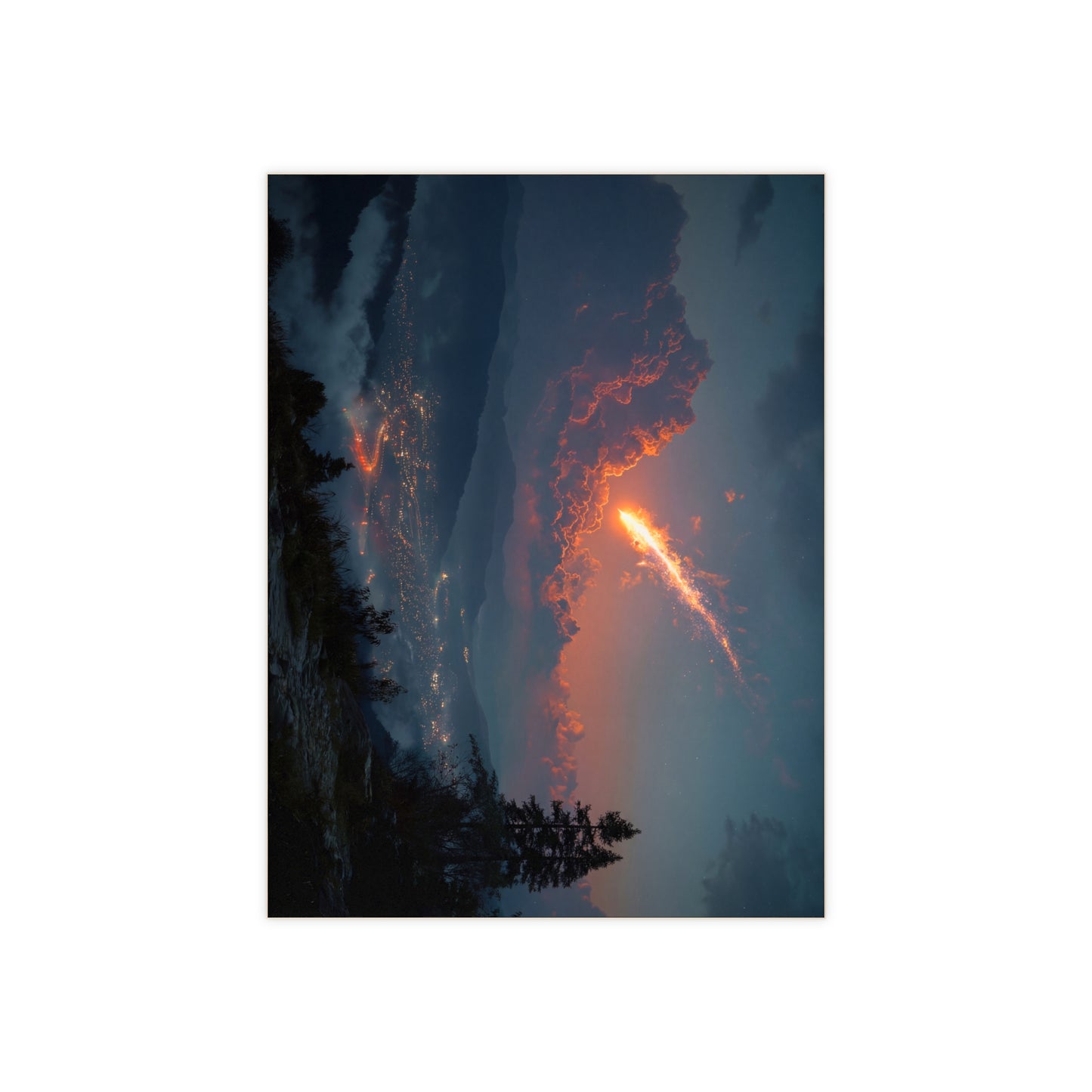 Celestial Fireball Ceramic Photo Tile – Dawn’s Meteor Over Mountain Vale