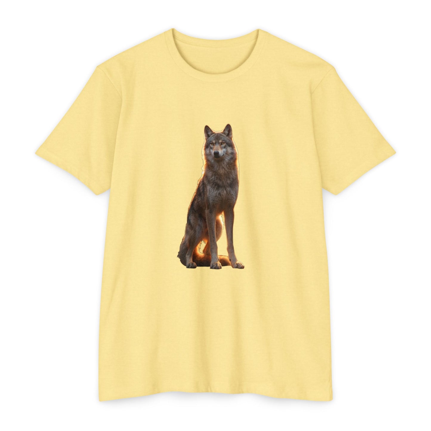 Gaze of the Lone Wolf Unisex CVC Jersey T-shirt – Amber Light Sentinel Portrait