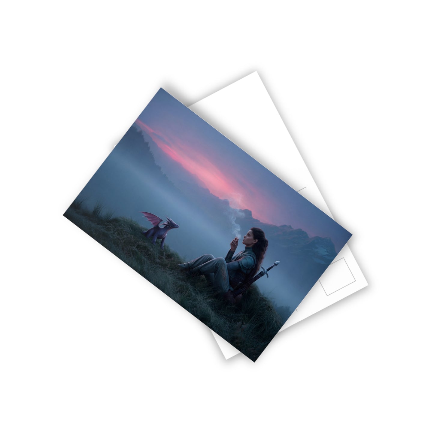 Sentinel & Dragon Postcards (10pcs) – Twilight Rest at the Edge of Mist
