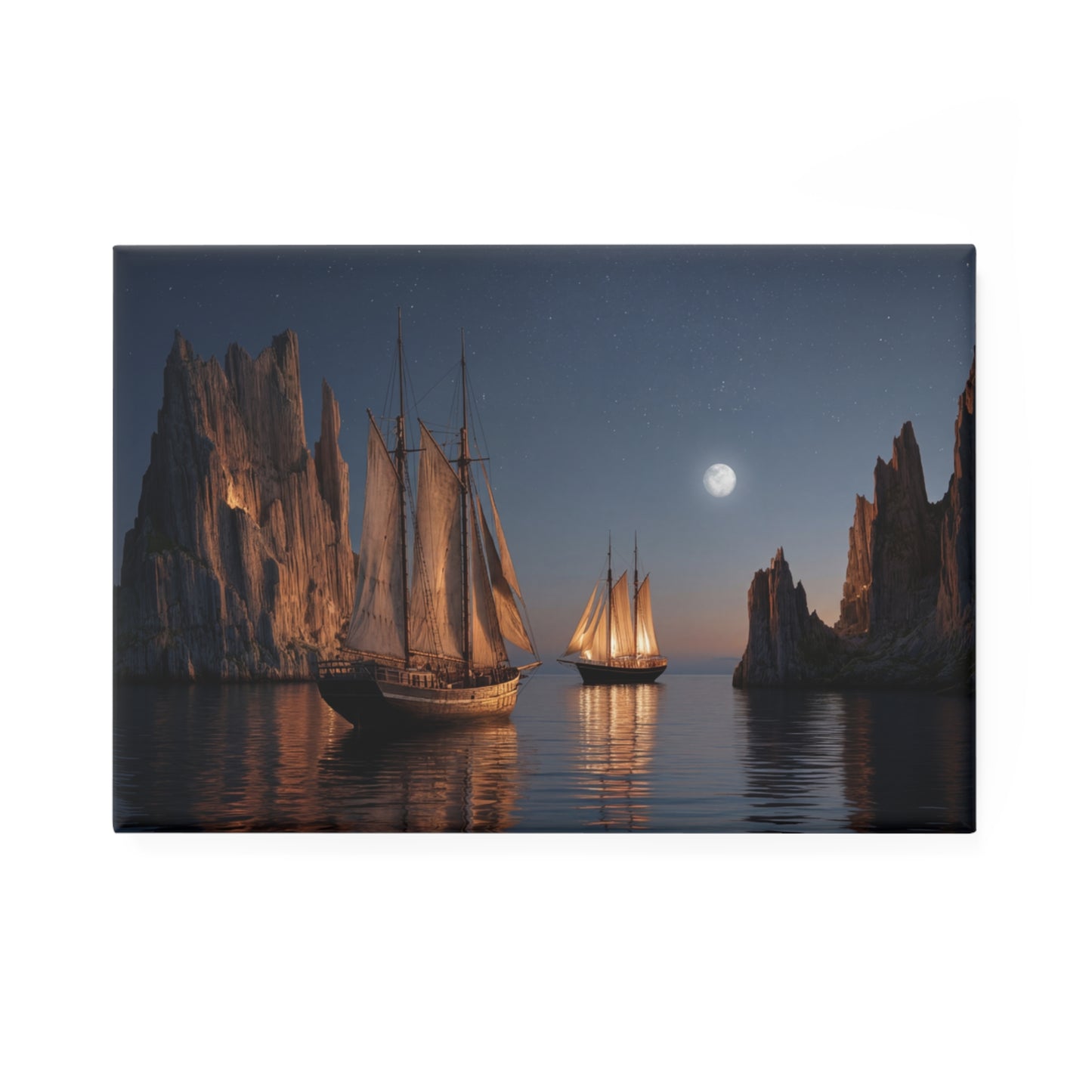 Moonlit Sailors Button Magnet, Rectangle (1 & 10 pcs) – Silent Passage Between Starlit Cliffs