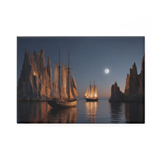 Moonlit Sailors Button Magnet, Rectangle (1 & 10 pcs) – Silent Passage Between Starlit Cliffs