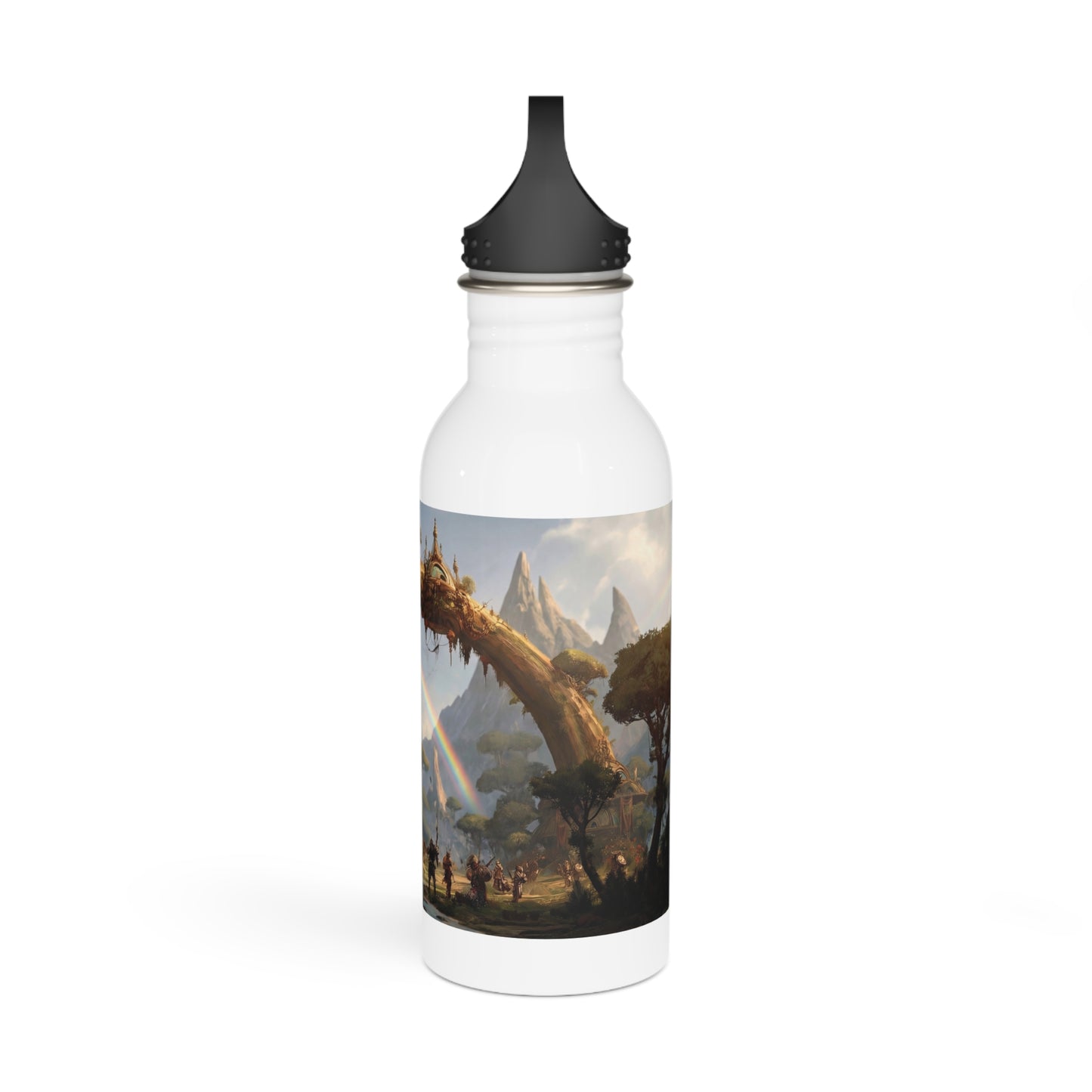 Treebridge Sanctuary Water Bottle – Where Two Realms Meet Under Twin Rainbows