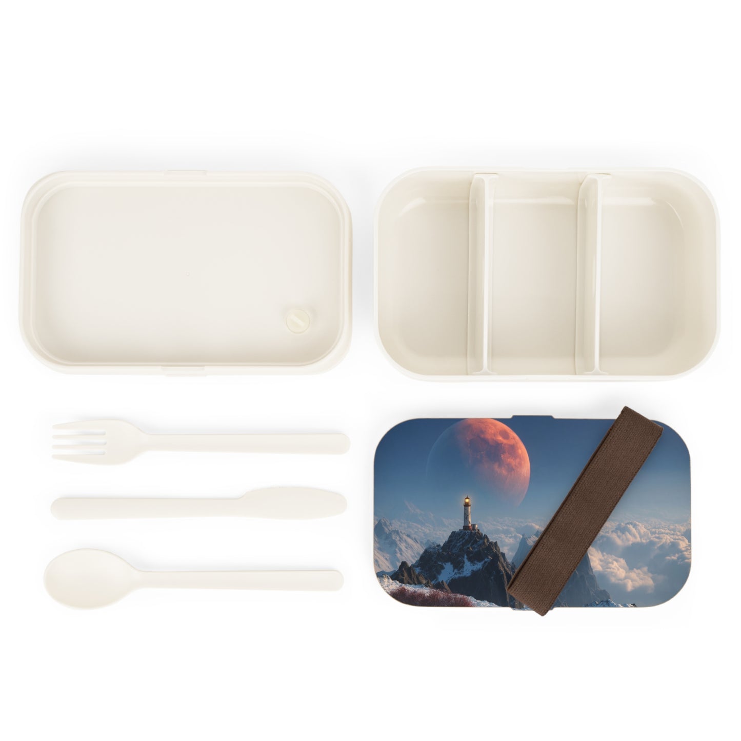 Lunar Lighthouse Bento Lunch Box – Snow-Capped Peak Under Crimson Moon