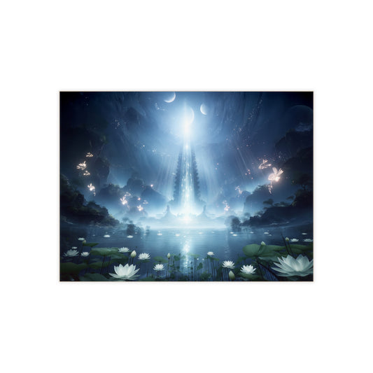 Celestial Lotus Pool Ceramic Photo Tile – Radiant Moonlight Sanctuary