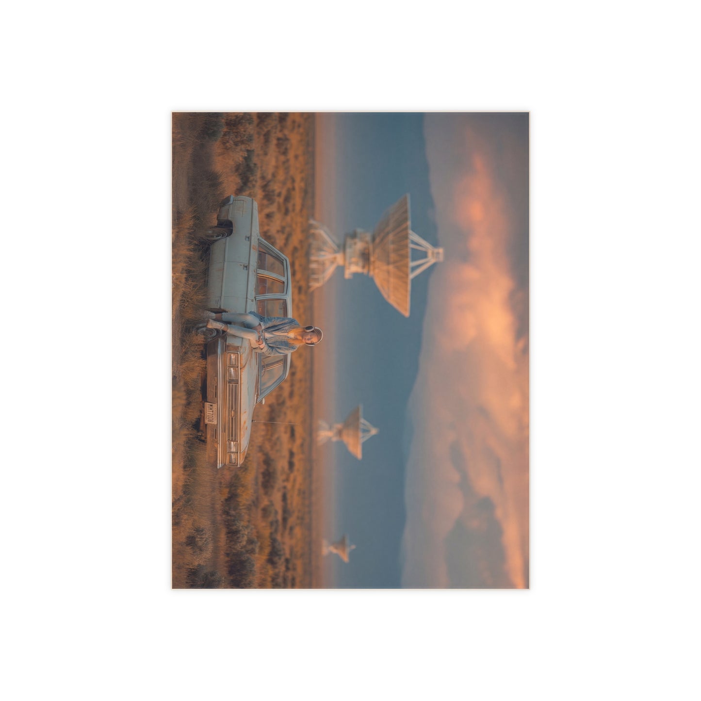 Desert Radio Astronomer Ceramic Photo Tile – Sunset Listening Station