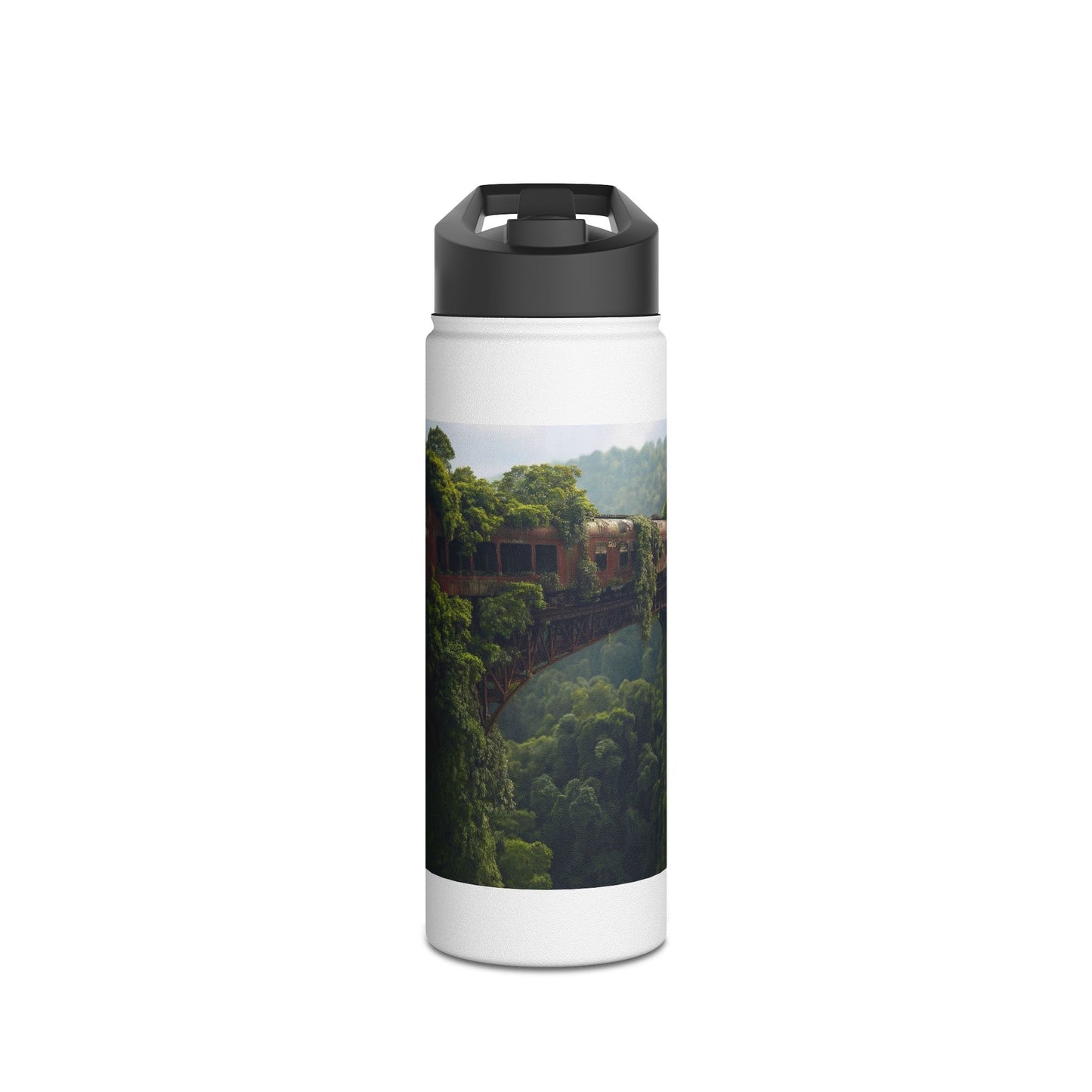 Overgrown Train Bridge Water Bottle – Verdant Ruin Dreamscape
