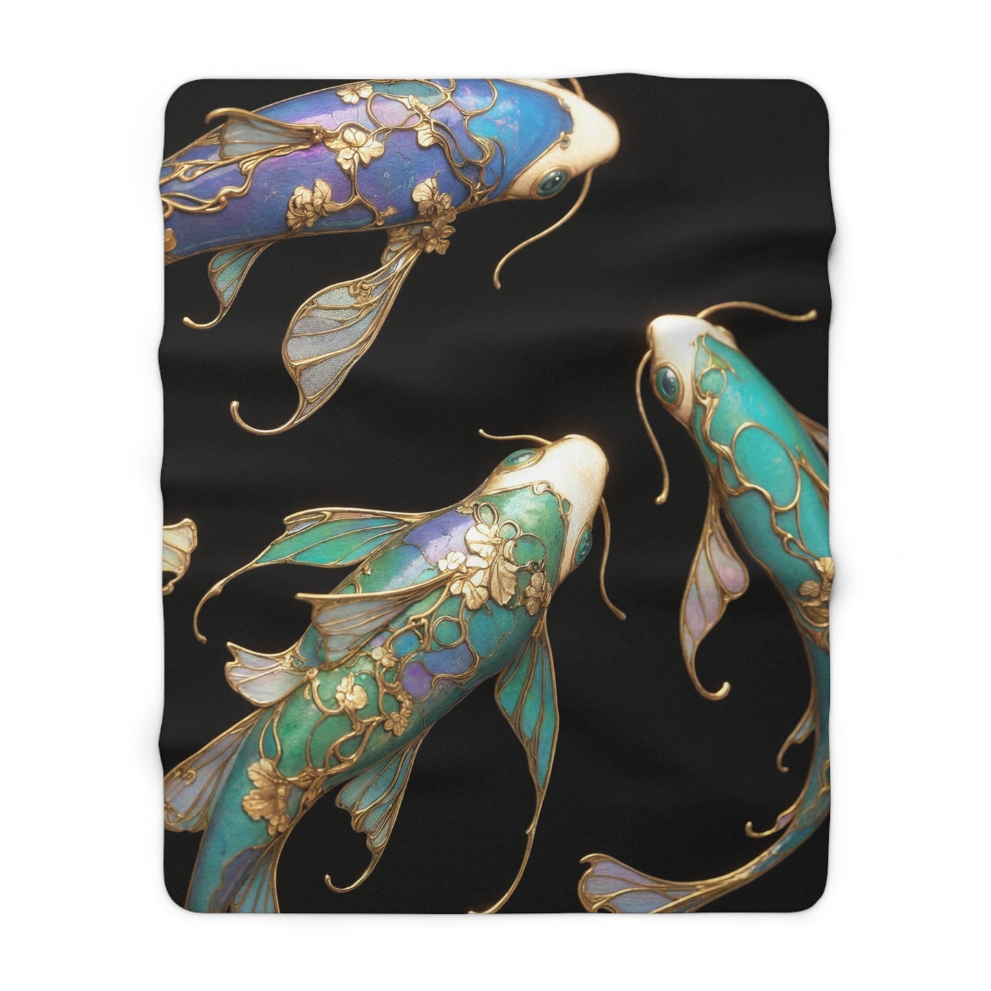 Gilded Koi Sherpa Fleece Blanket – Opal Fin and Gold Vein Dreamscape