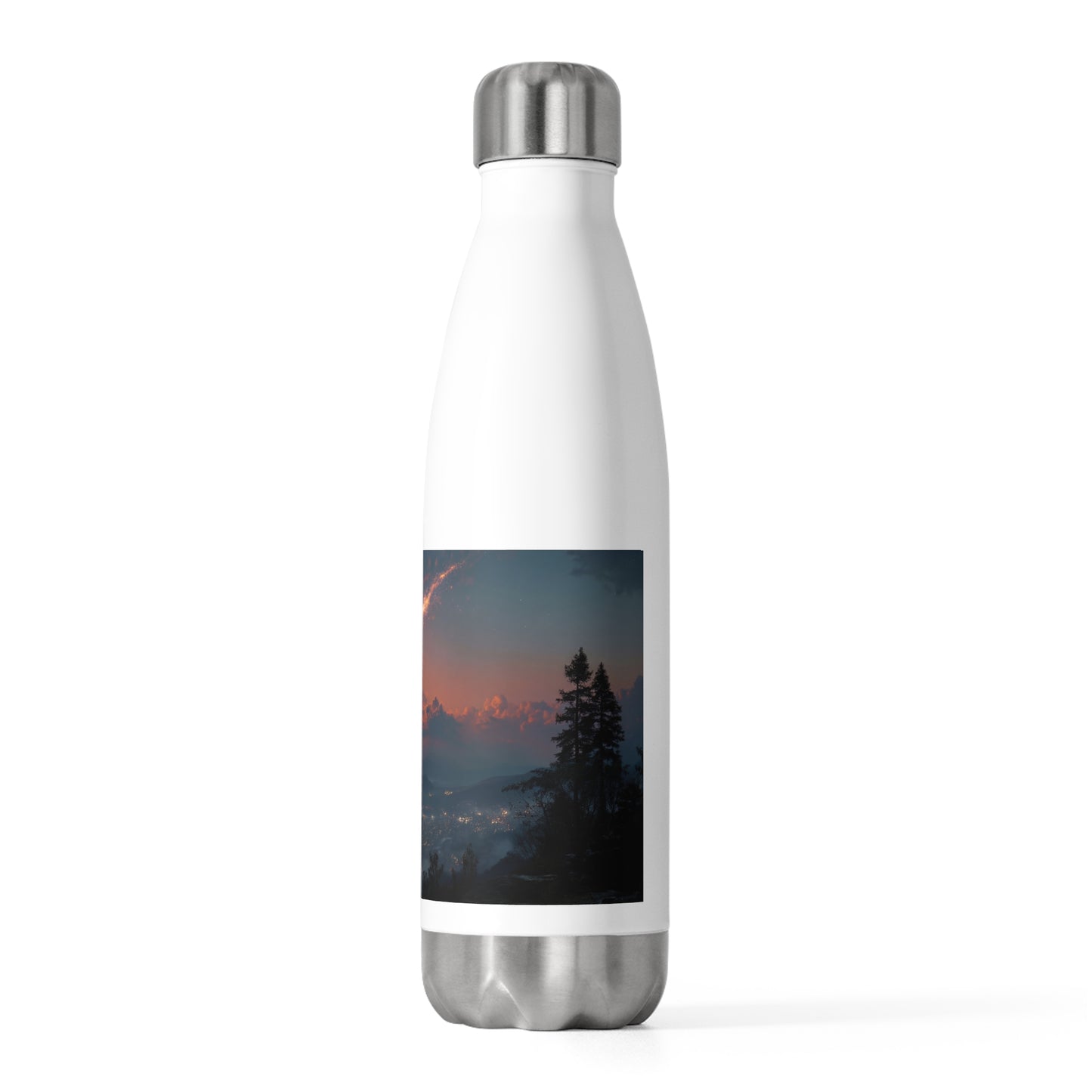 Celestial Firefall 20oz Insulated Bottle – Twilight Meteor Over Mountain Vale