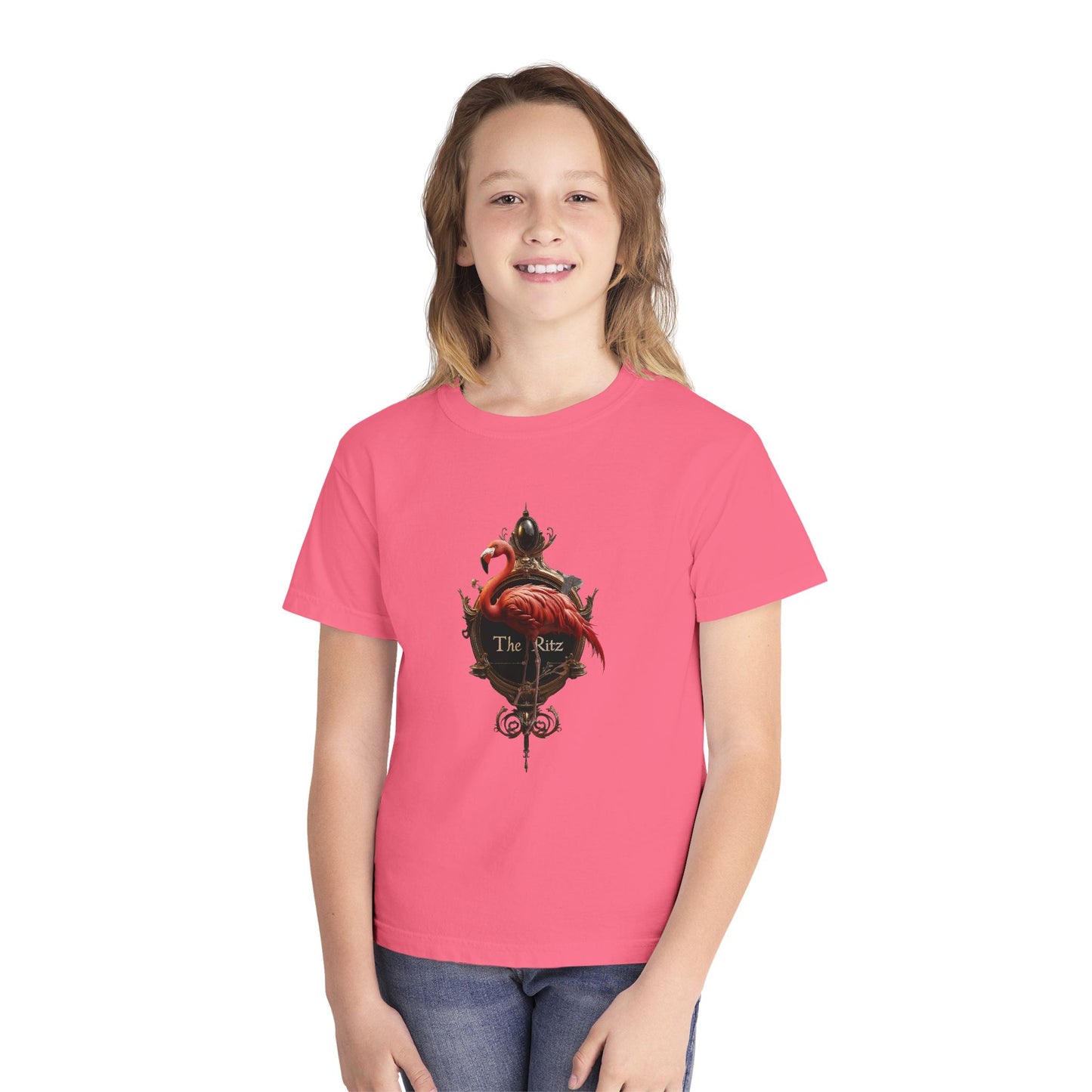 Crimson Flamingo Baroque Frame Youth Midweight Tee – The Ritz Velvet Signage