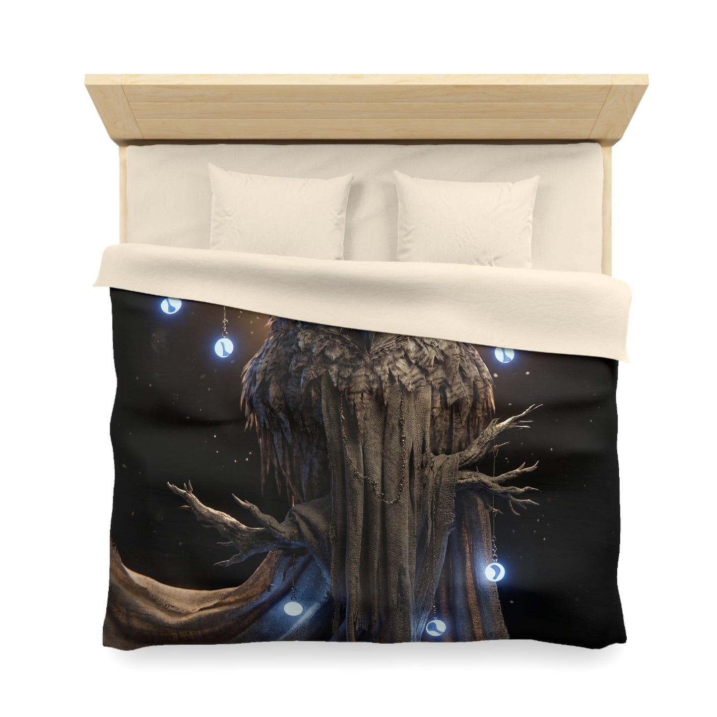 Moonlit Owl Sentinel Microfiber Duvet Cover – Crimson-Eyed Watcher of the Night