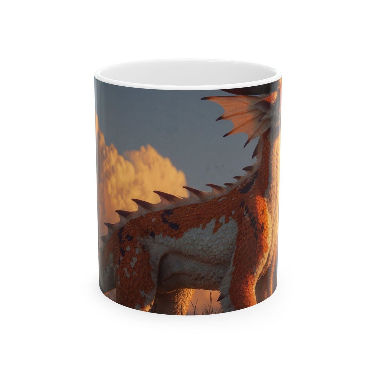Sunset Sentinel Dragon Ceramic Mug – Warm Ember Glow Design