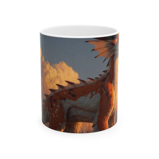 Sunset Sentinel Dragon Ceramic Mug – Warm Ember Glow Design
