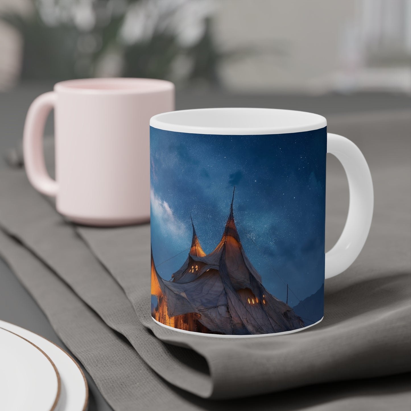 Starlit Nomad Tent Ceramic Mugs (11oz\15oz\20oz) – Milky Way Over Desert Hearth