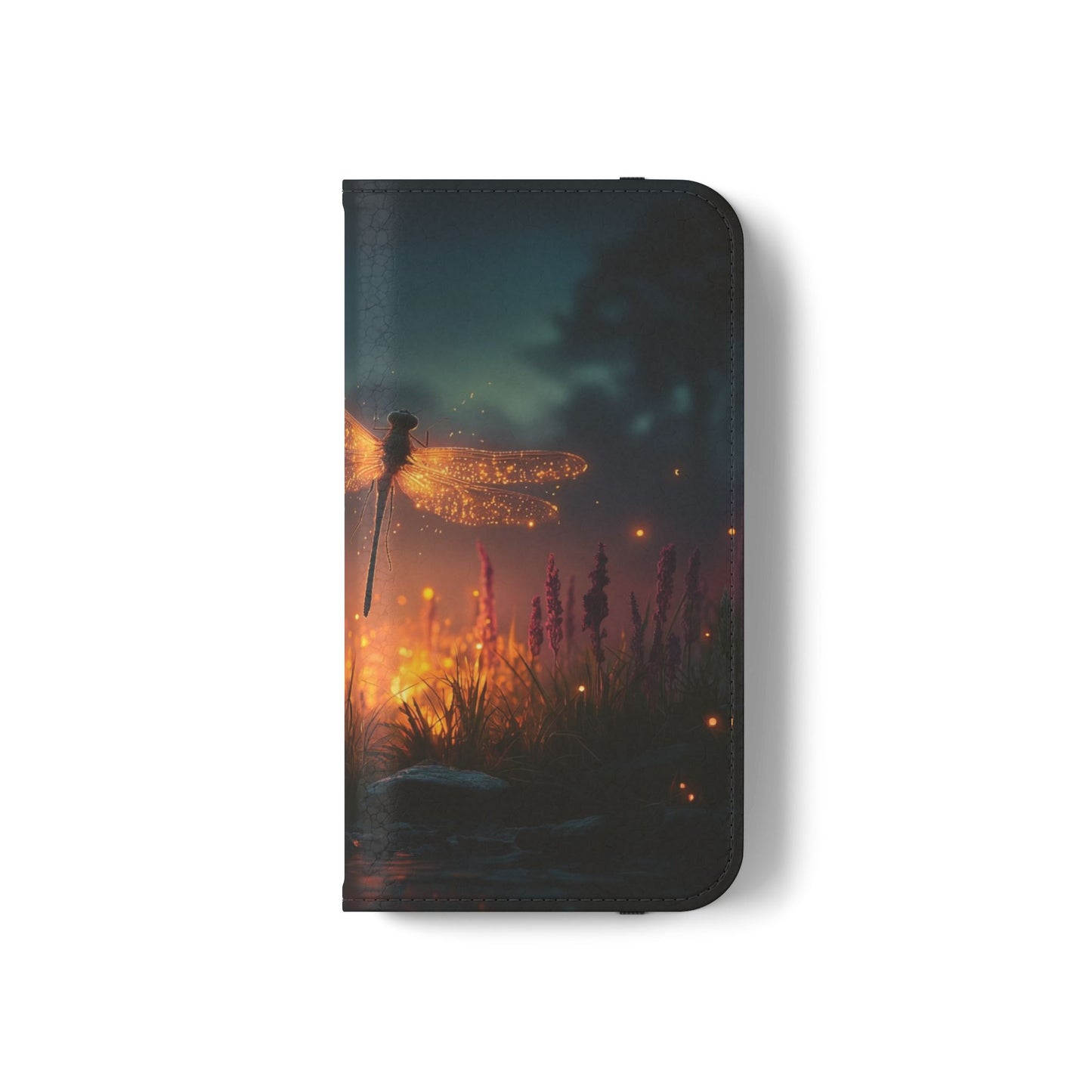 Bioluminescent Dragonfly Flip Cases – Glowing Amber Wings Over Twilight Marsh
