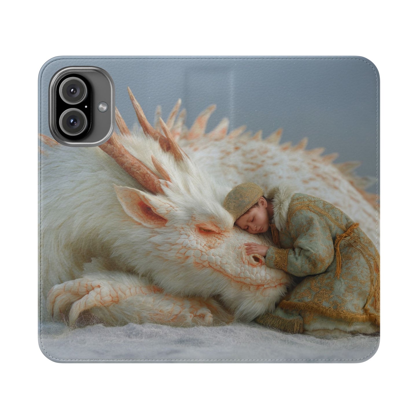 Sleeping Child and Dragon Flip Cases – Snowy Guardian Embrace