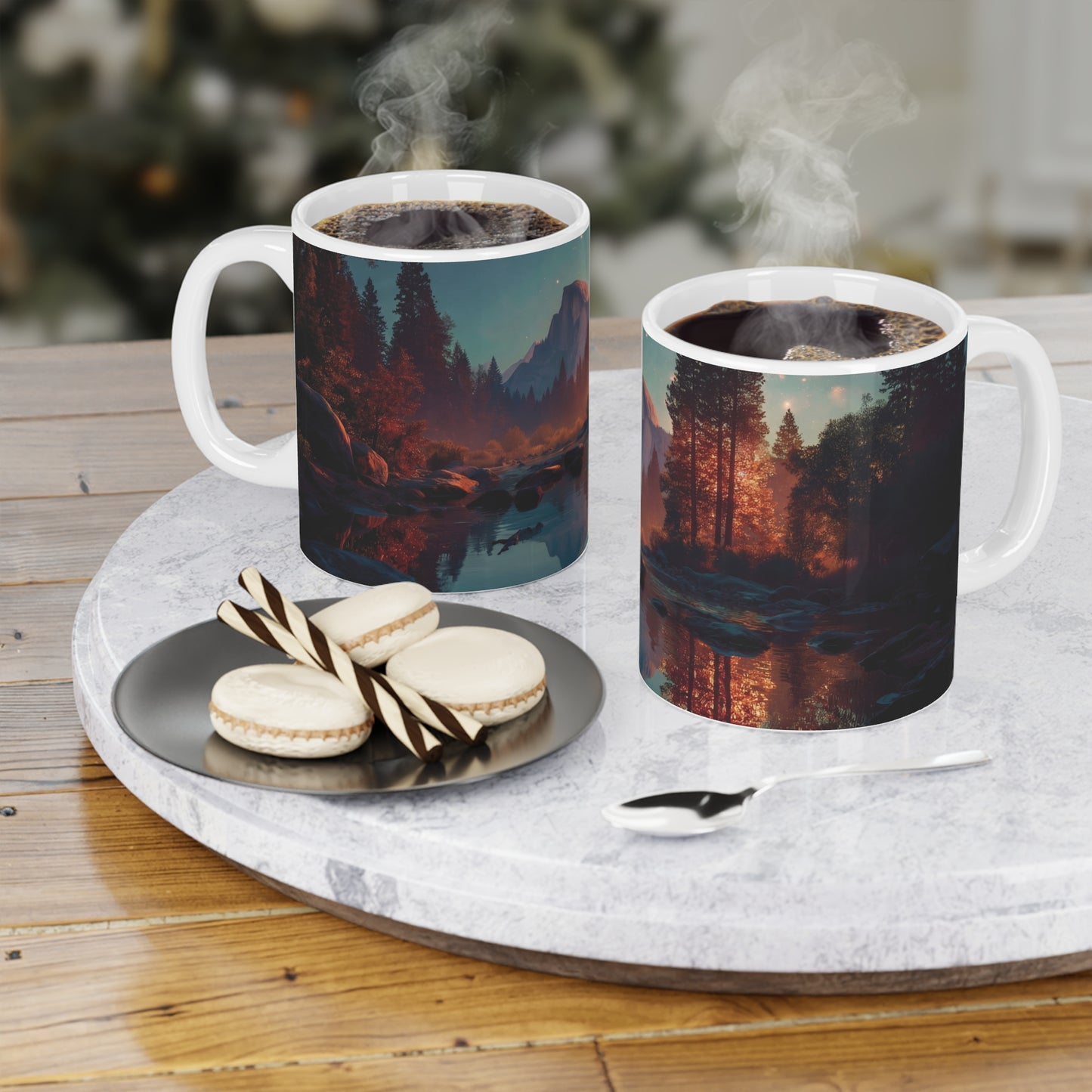 Starlit River Reflections Ceramic Mugs (11oz\15oz\20oz) – Half Dome’s Celestial Mirror