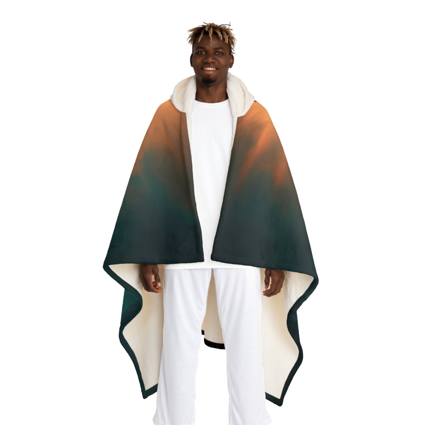 Dawnblade Sentinel Hooded Sherpa Fleece Blanket – Sunlit Resolve in Misty Ruins