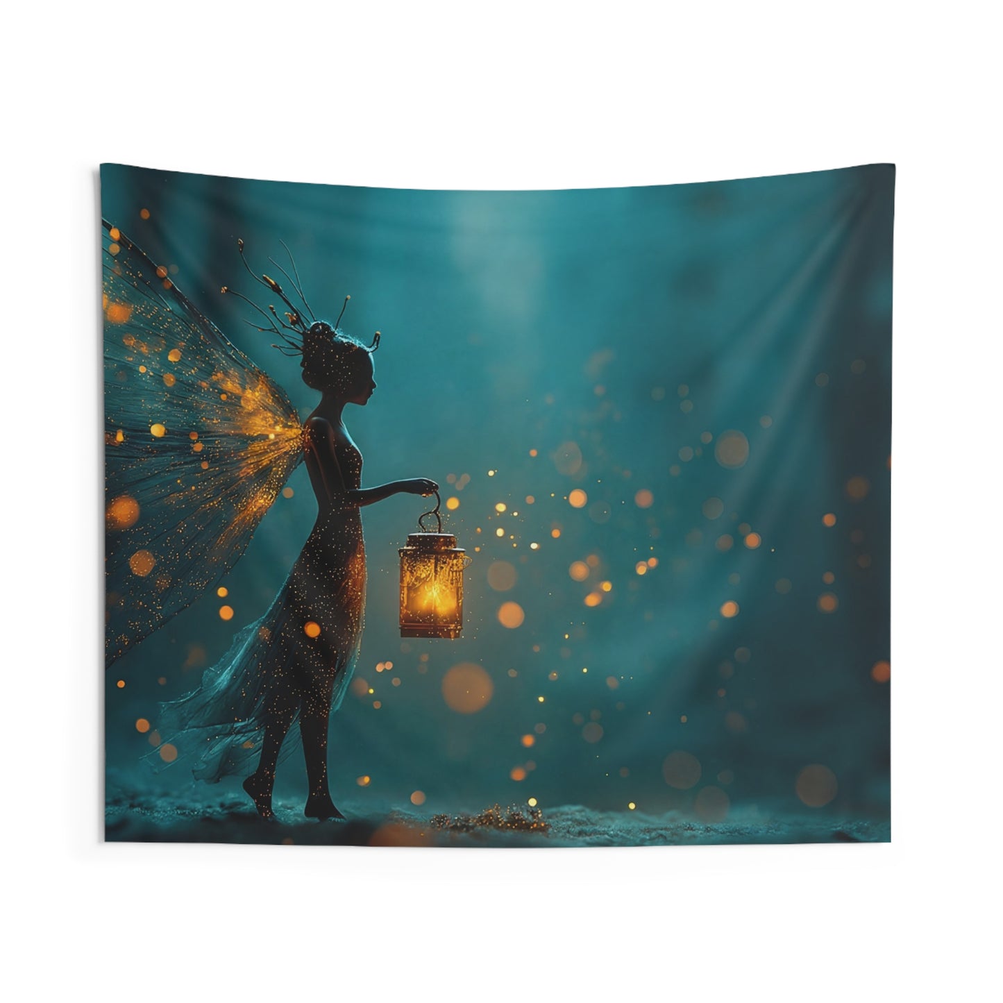 Luminescent Fairy with Lantern Indoor Wall Tapestries – Guiding Light Through Twilight Woods