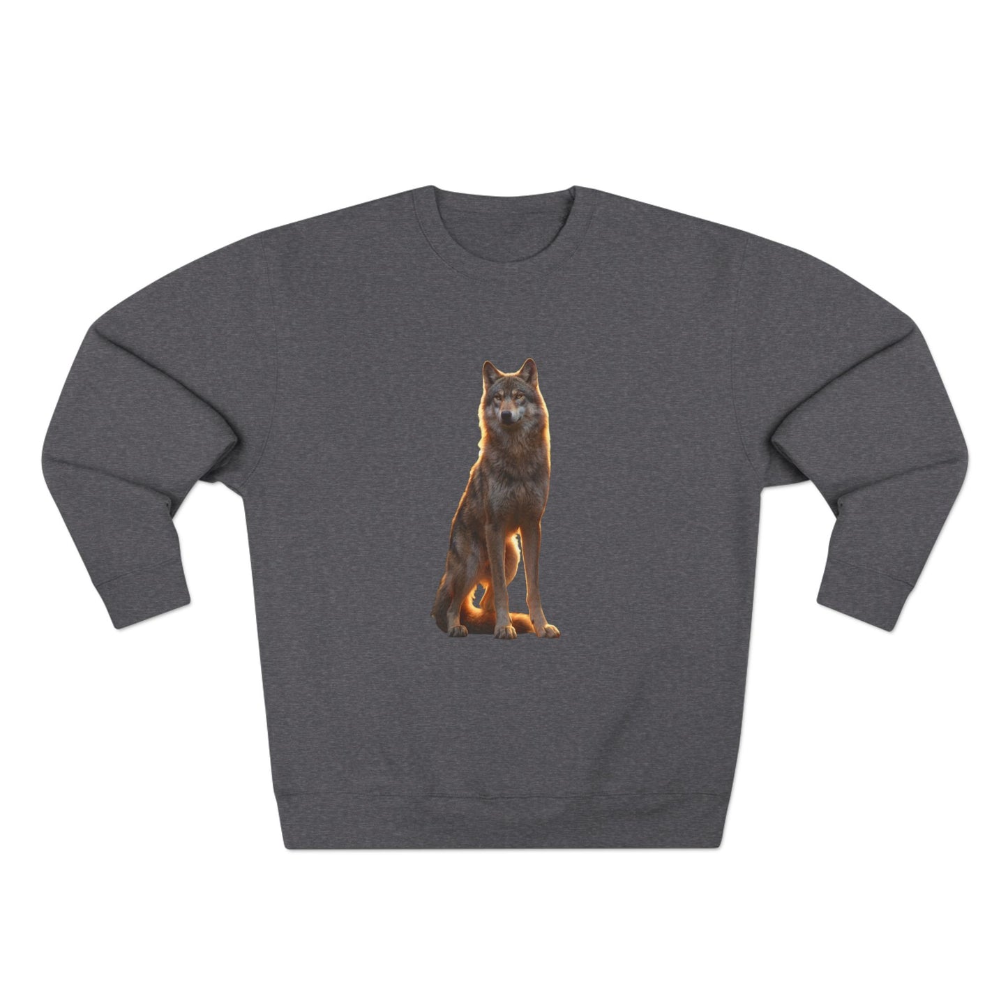 Sunset Sentinel Wolf Sweatshirt – Amber-Lit Canine Guardian Crewneck