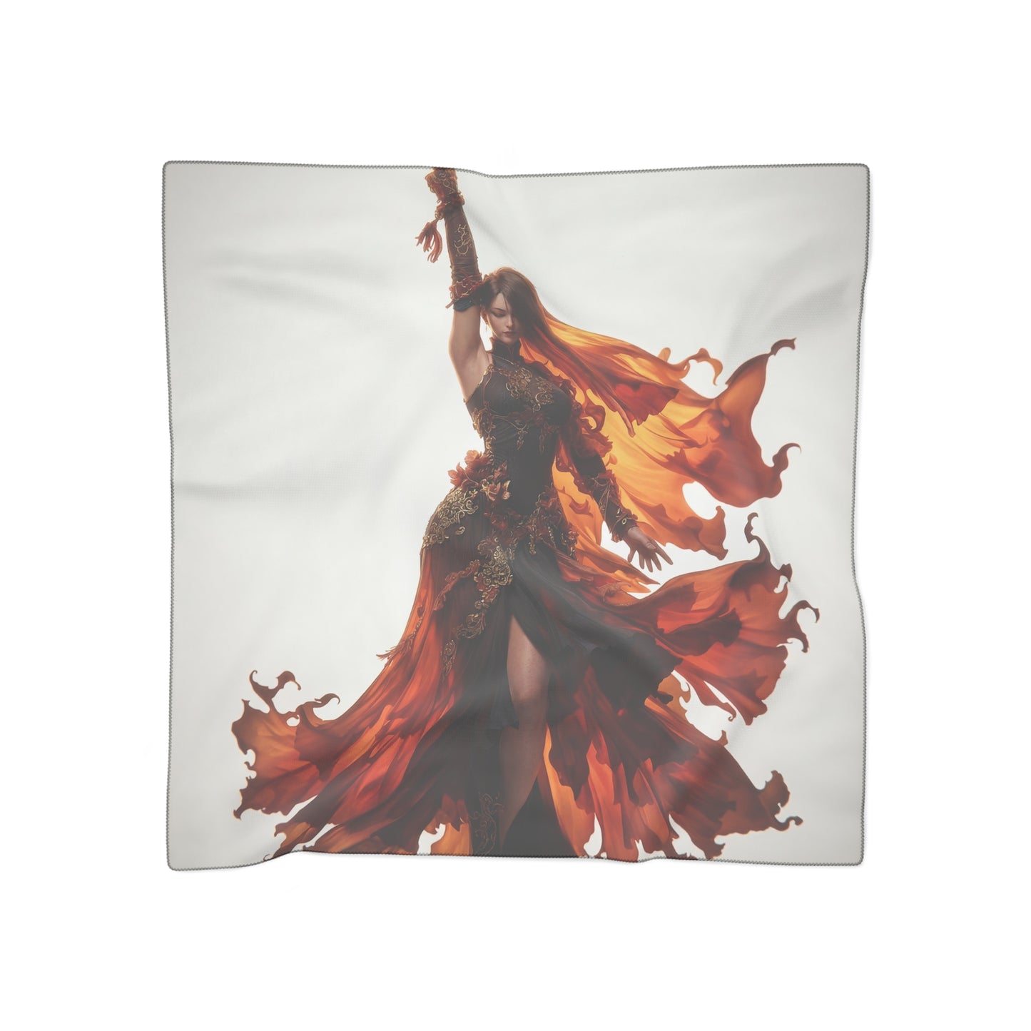 Flame Dancer Poly Scarf – Crimson Whirlwind Embrace