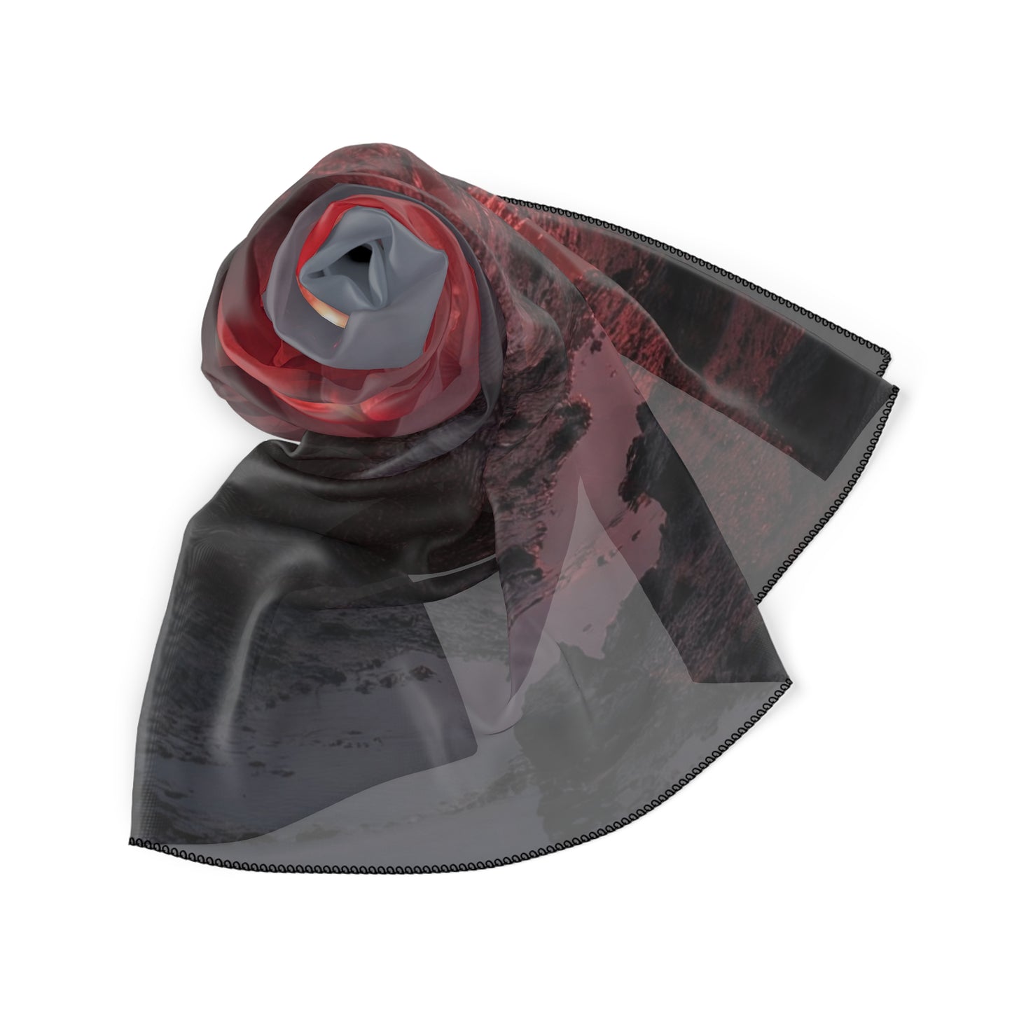 Crimson Circus Tent Poly Scarf – Twilight Mirage on the Shore