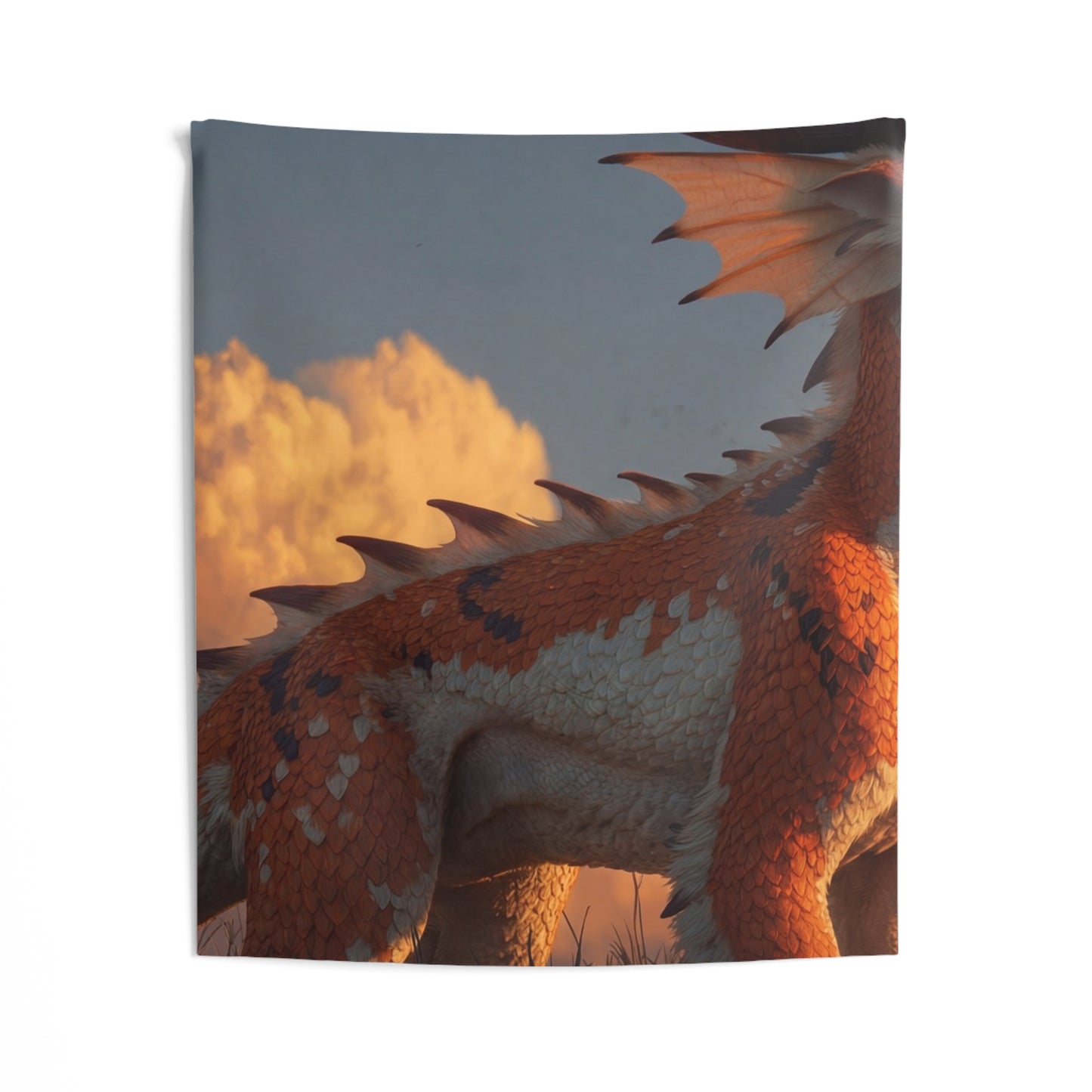 Sunset Sentinel Dragon Indoor Wall Tapestries – Warm Amber Dawn Guardian
