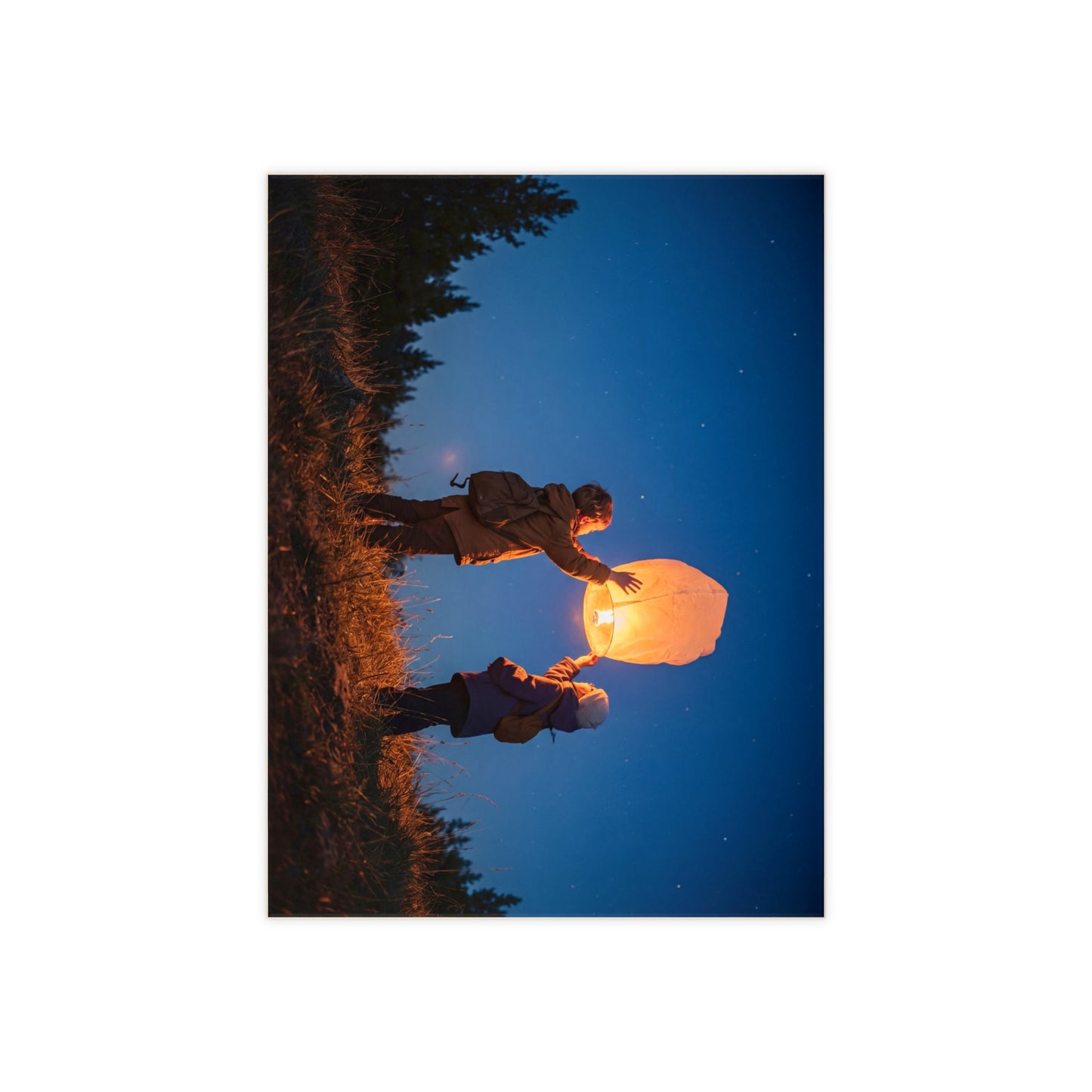 Starlit Lantern Children Ceramic Photo Tile – Warm Glow Against Midnight Sky