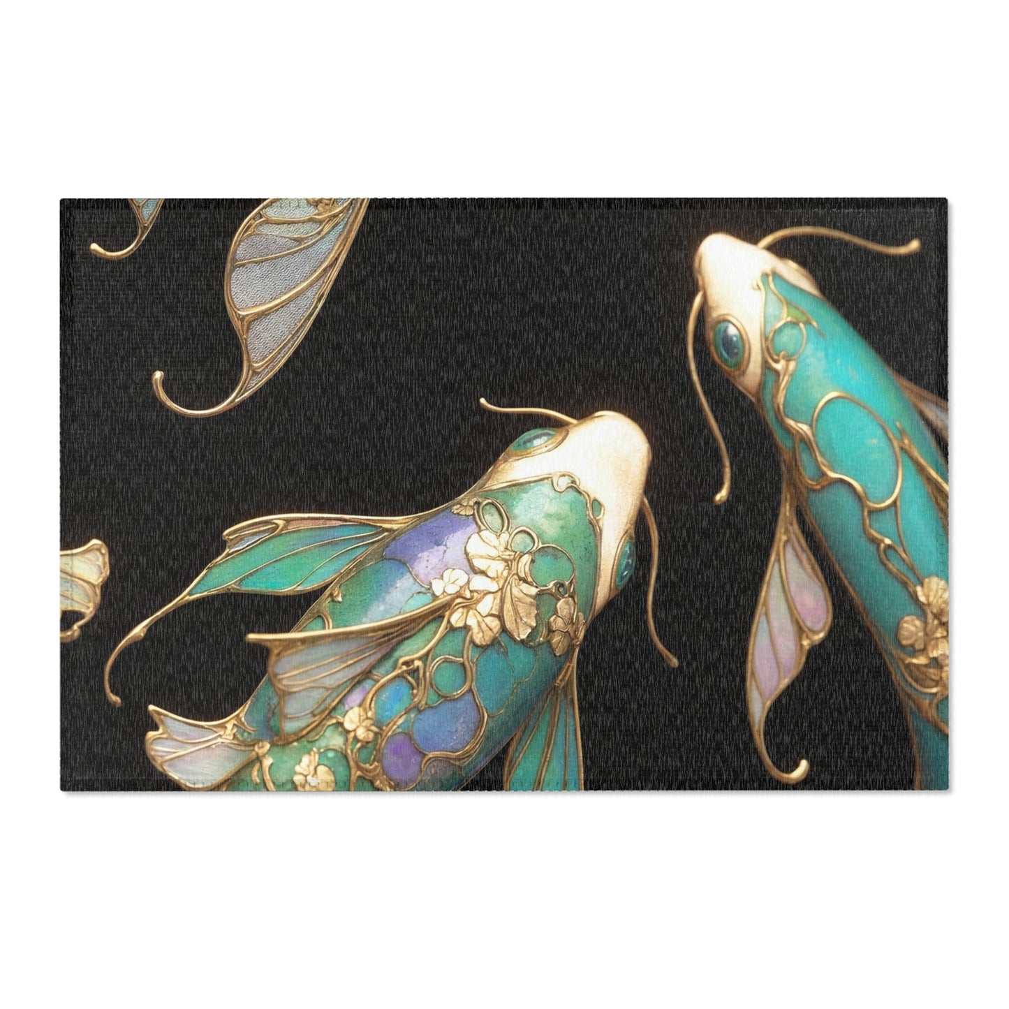 Art Nouveau Koi Area Rugs – Luminous Gold & Azure Dreamscape