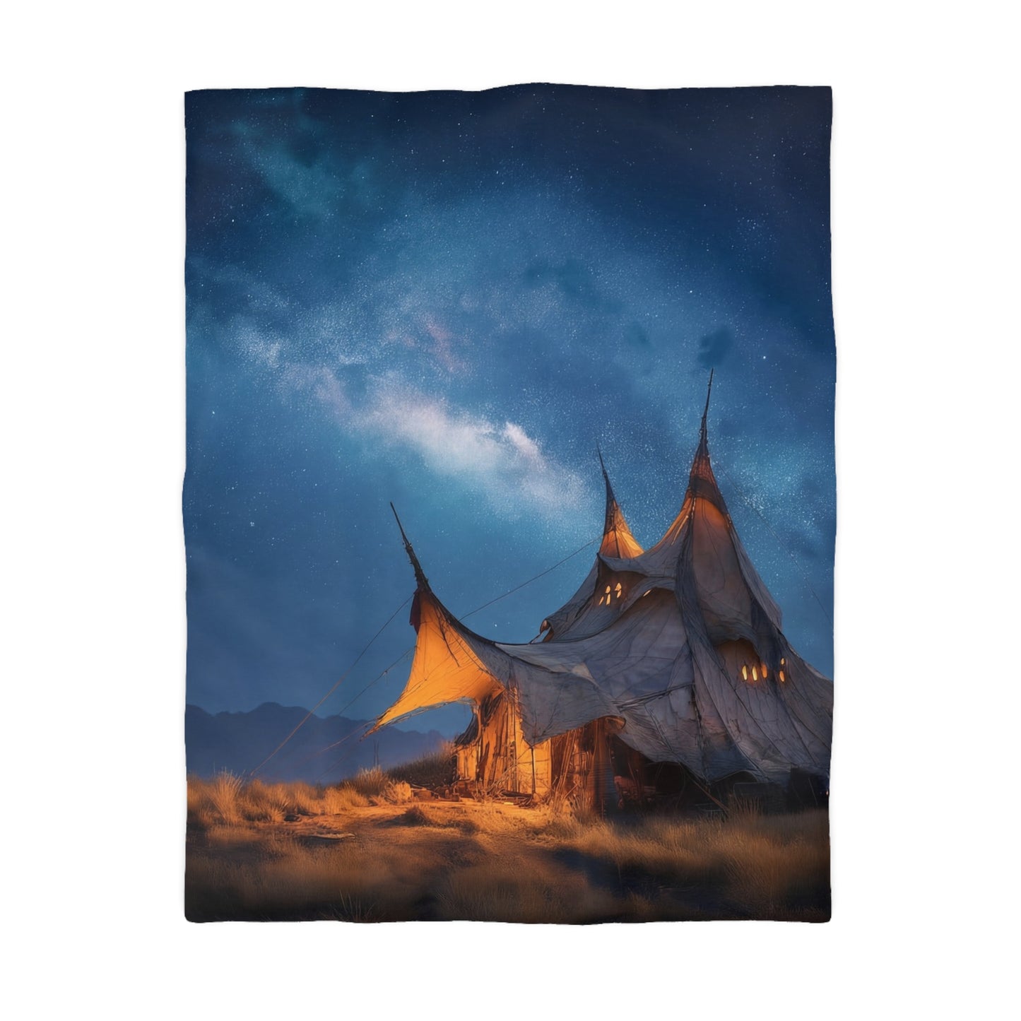 Starlit Nomad Tent Duvet Cover – Milky Way Sanctuary Under Open Skies