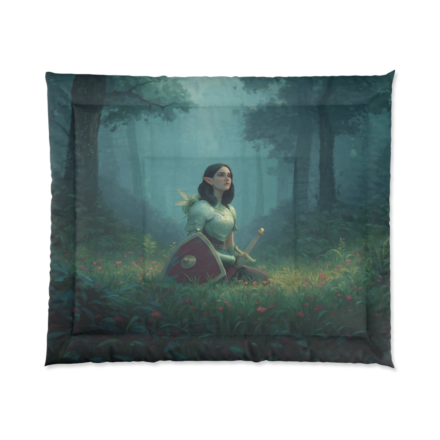 Forest Sentinel Comforter – Elven Guardian Mist Garden Quilt