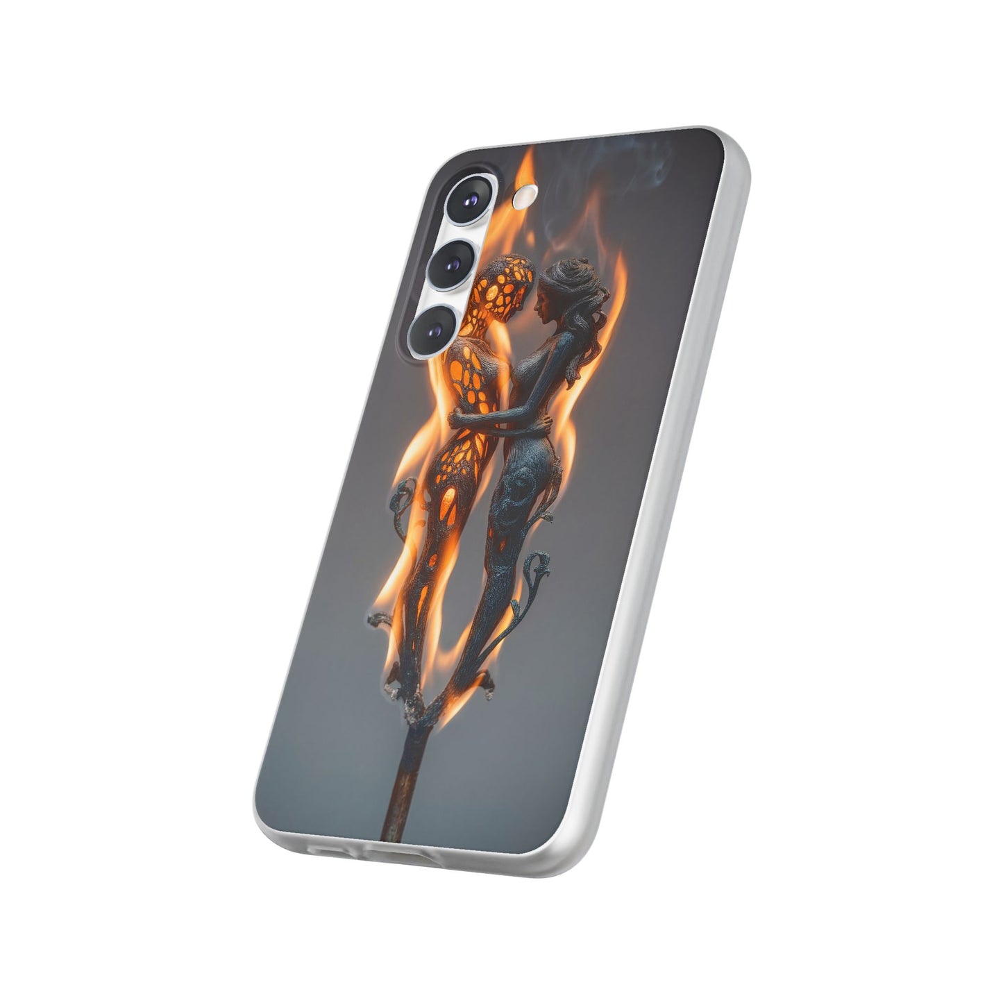 Flame-Embraced Lovers Flexi Cases – Intimate Glow Within the Fire