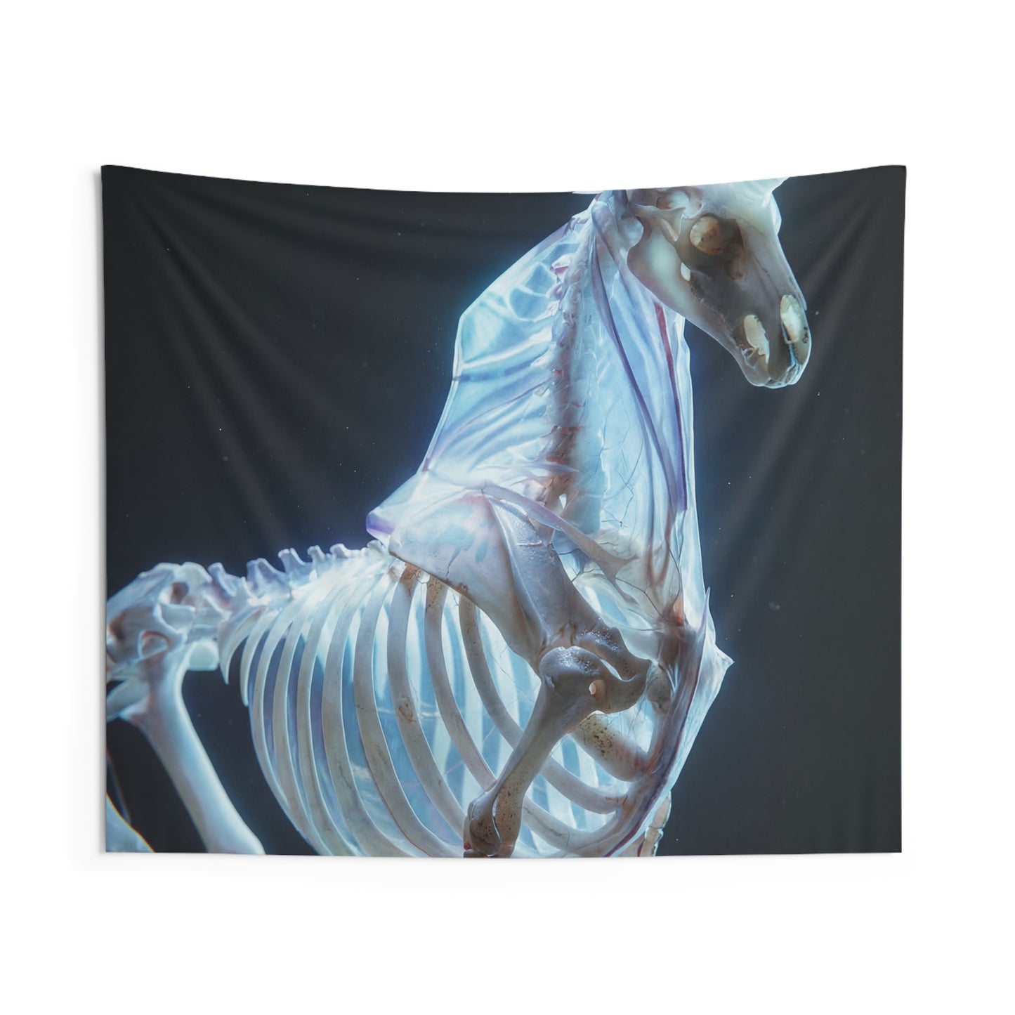 Celestial Unicorn Skeleton Tapestry – Luminescent Bone Dreamscape