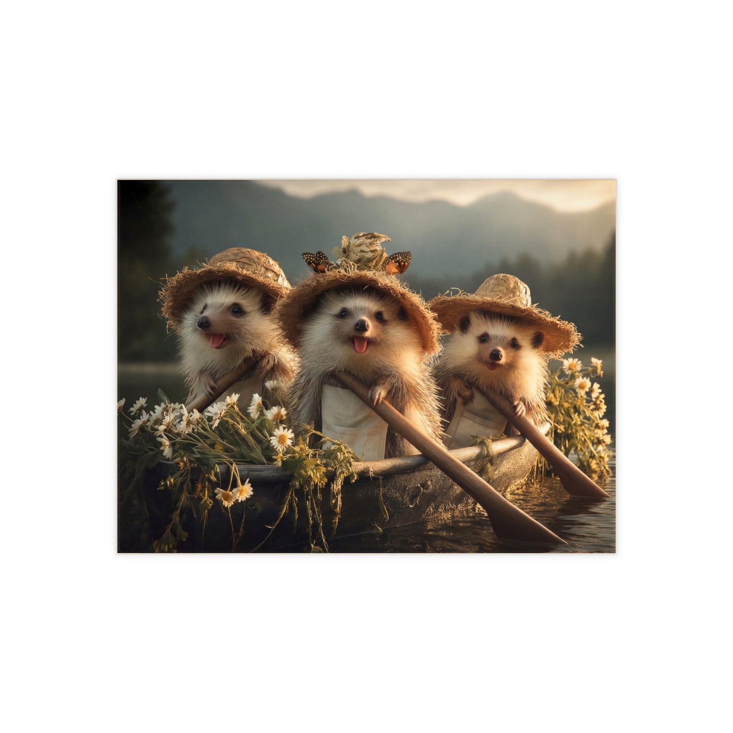 Three Hedgehogs Rowing Boat Ceramic Photo Tile – Sunlit Summer Serenade