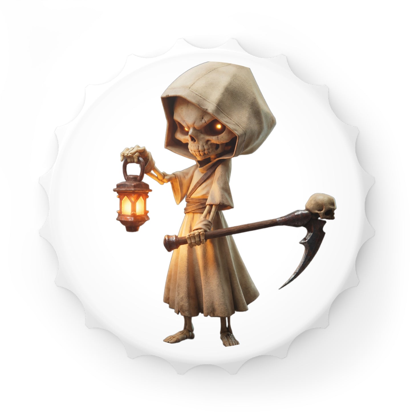 Lantern-Bearing Skeleton Bottle Opener – Hooded Reaper with Scythe