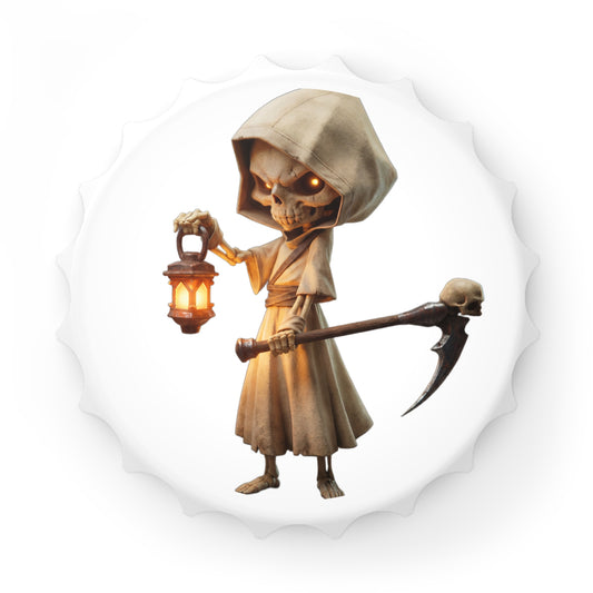 Lantern-Bearing Skeleton Bottle Opener – Hooded Reaper with Scythe