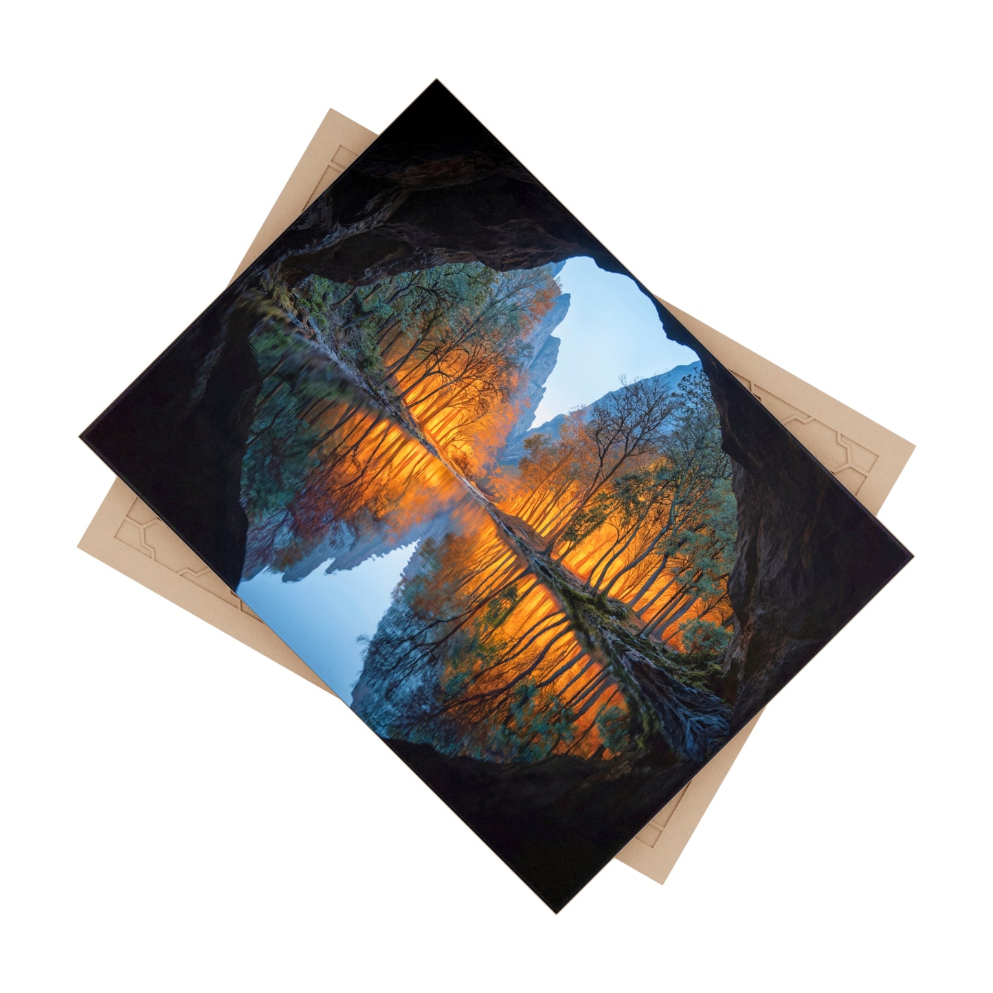 Cave Portal to Autumn Light Ceramic Photo Tile – Mirror Lake Revelation